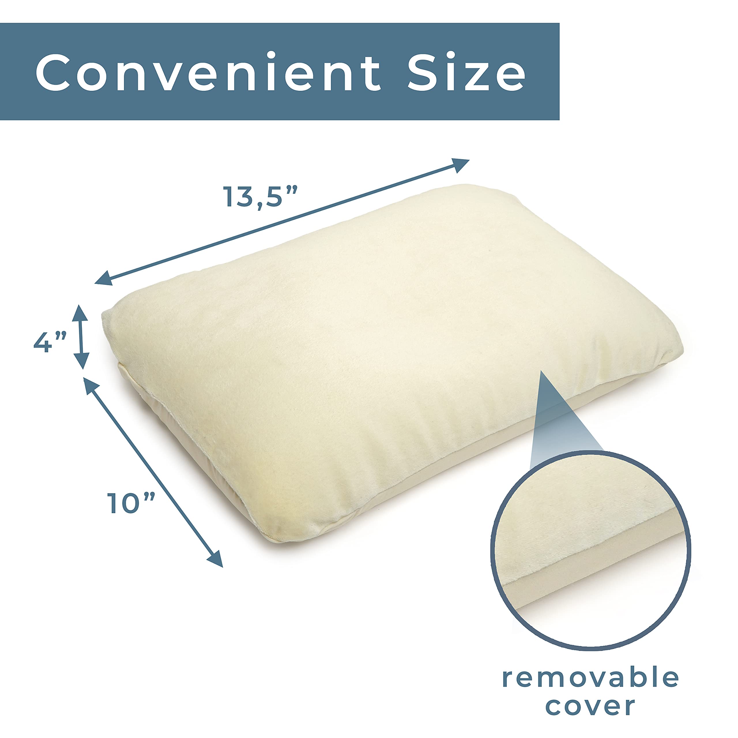 SQUISHY DELUXE Microbead Rectangular Travel Pillow for Airplane, Car & Office - 12 x 16 Inch Ultra Soft Neck Support Pillow with Removable Velour Cover - Firm Yet Comfortable for Head & Neck - Odorless Grey Travel Accessory