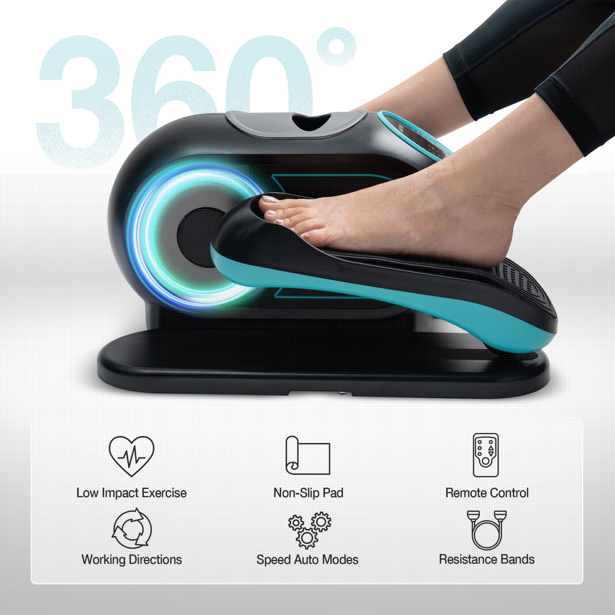 Under Desk Elliptical Machine - Seated Pedal Exerciser with Resistance Bands, Non-Slip Mat & Remote Control - 12 Adjustable Speeds for Home Office, Seniors & Adults - Compact Leg Exerciser for Workouts While Sitting, Watching TV or Working