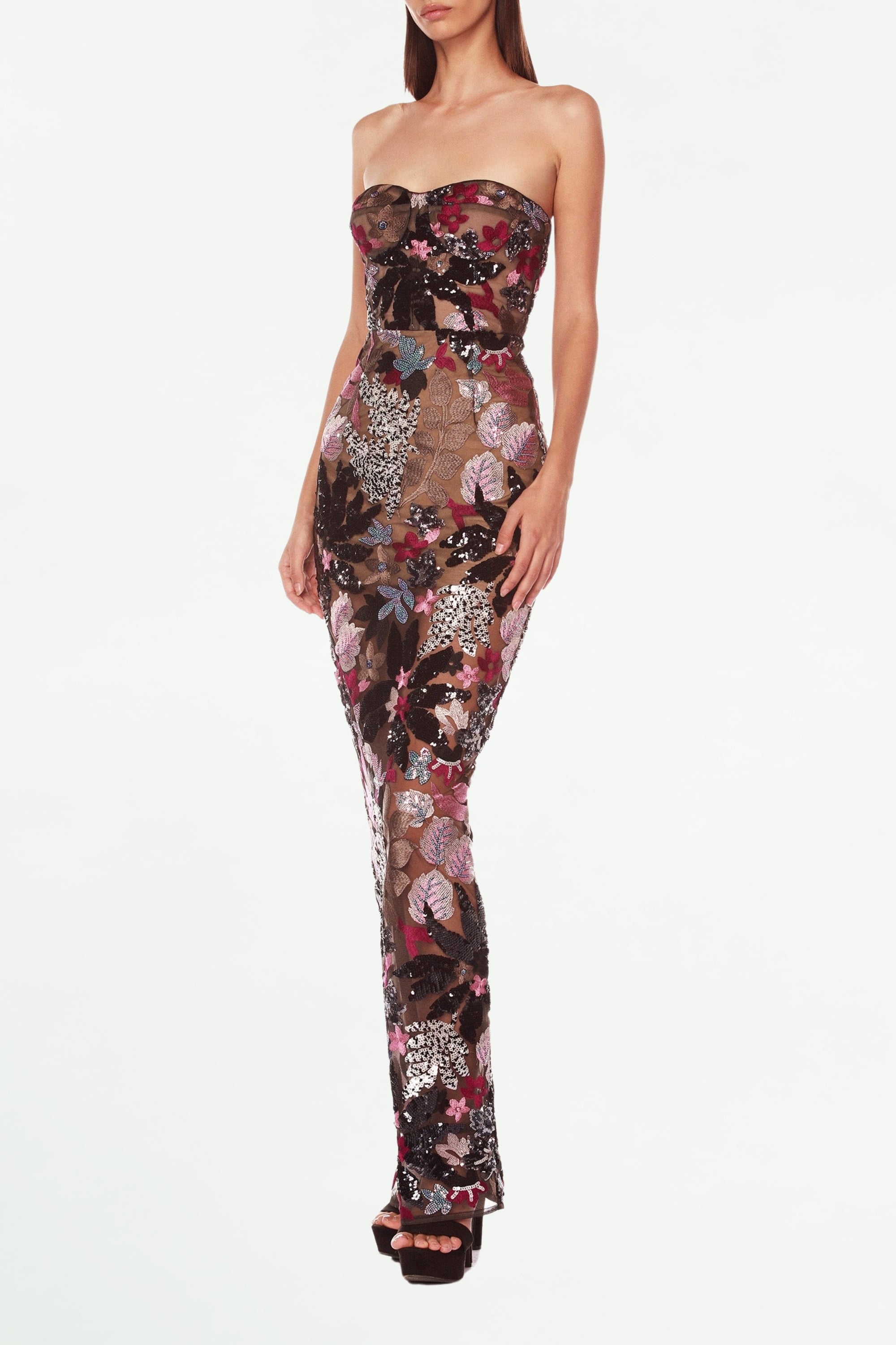 DAISY DAHLIA Floral Embroidered Strapless Maxi Dress for Women - Elegant Summer Beach Wedding Party Gown