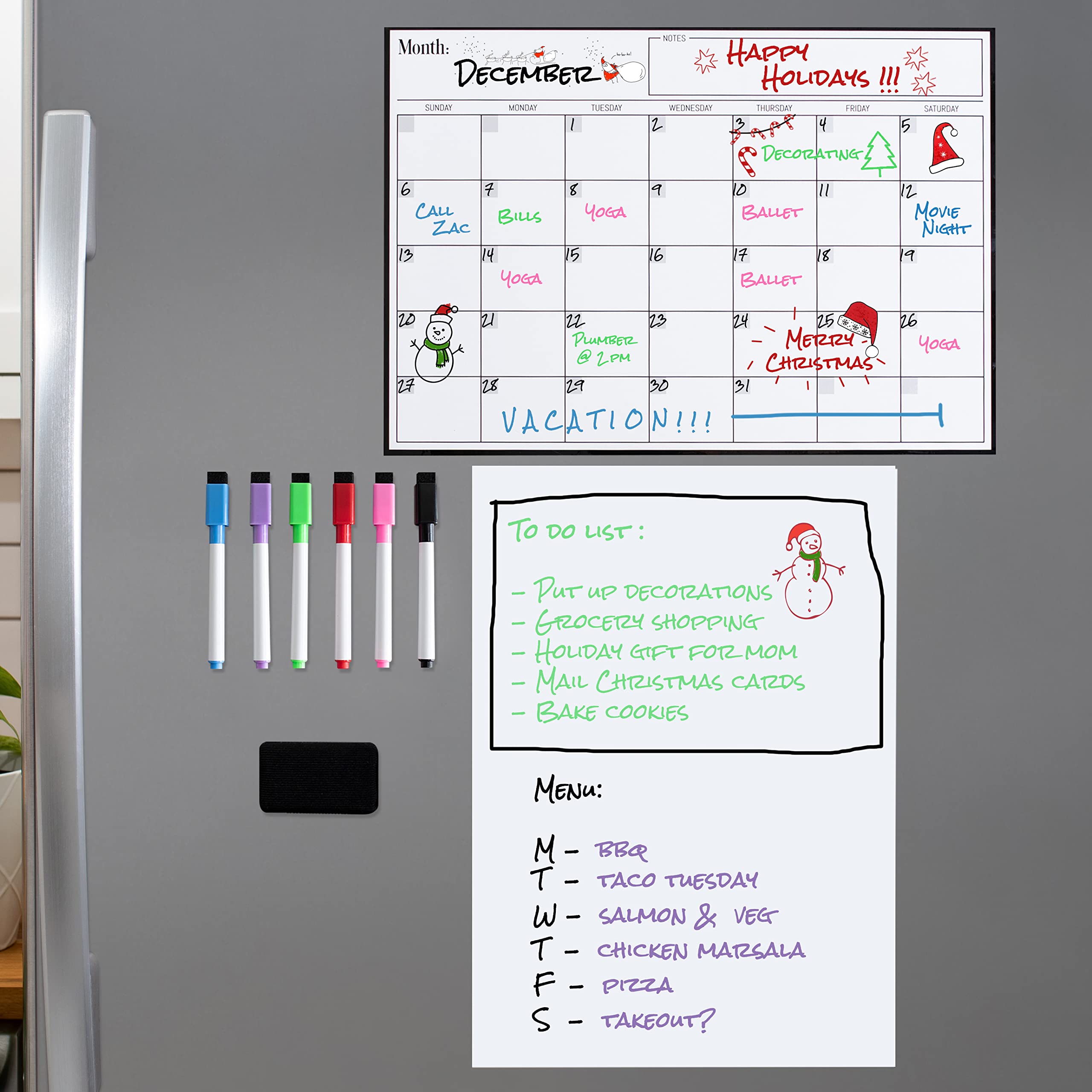 Magnetic Dry Erase Fridge Calendar & Whiteboard Set - 17