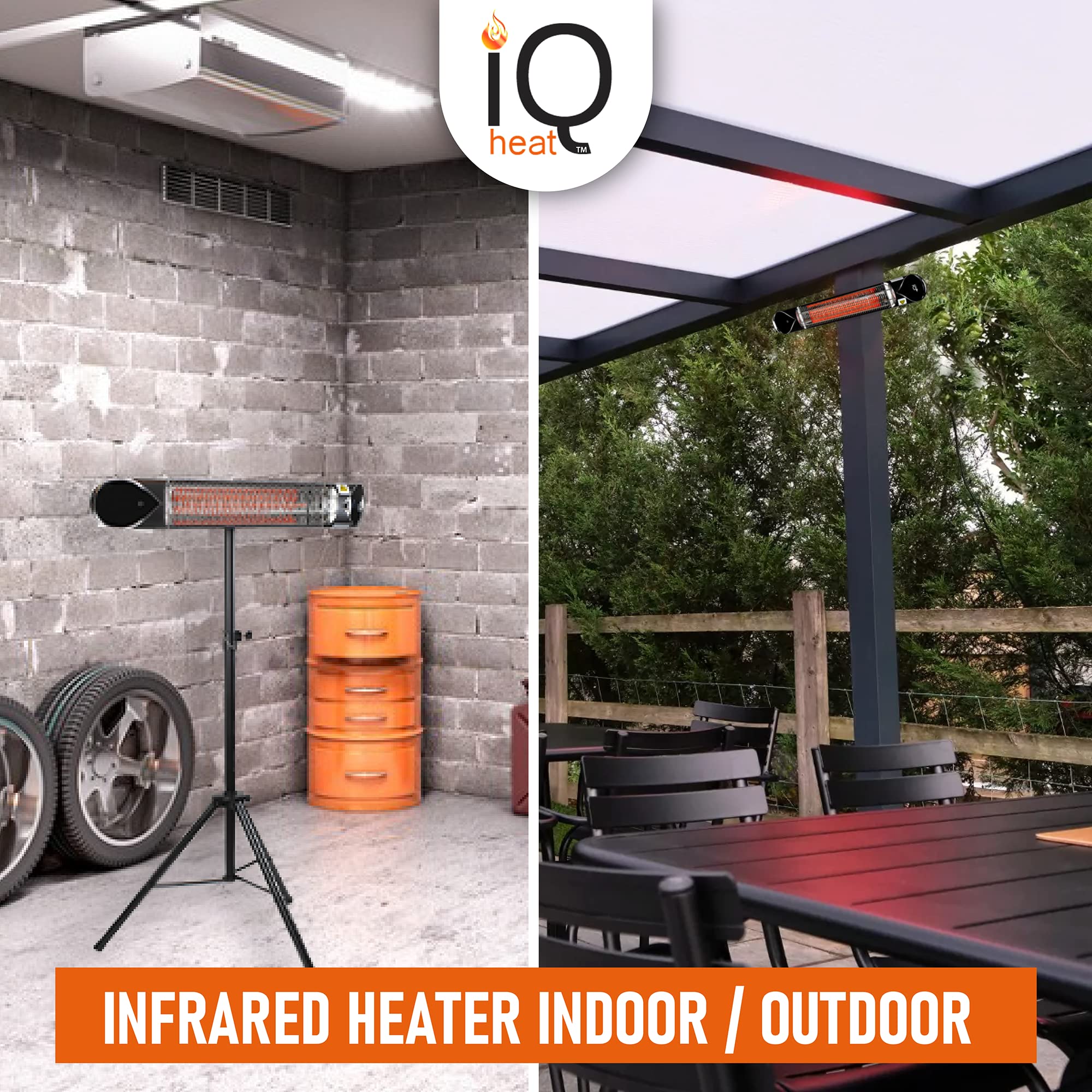 1500W Electric Outdoor Portable Heater with Stand - Weatherproof Infrared Heater for Indoor & Outdoor Use - Perfect for Patio, Garage, Camping, and Backyard Gatherings