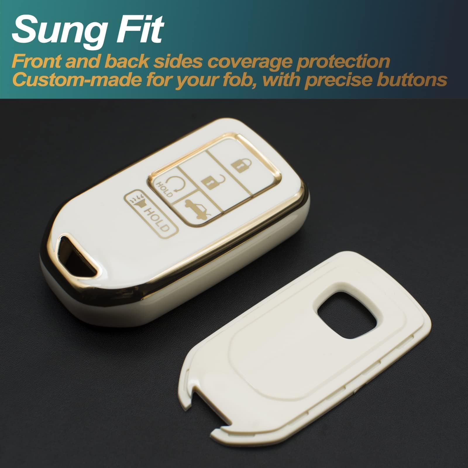 FEYOUN TPU Key Fob Cover for Honda Accord Civic CR-V Insight Passport Pilot - 5 Button Smart Remote Keyless Entry Protection Case (White) - Durable Shell Accessory for Car Keys Protection & Easy Identification