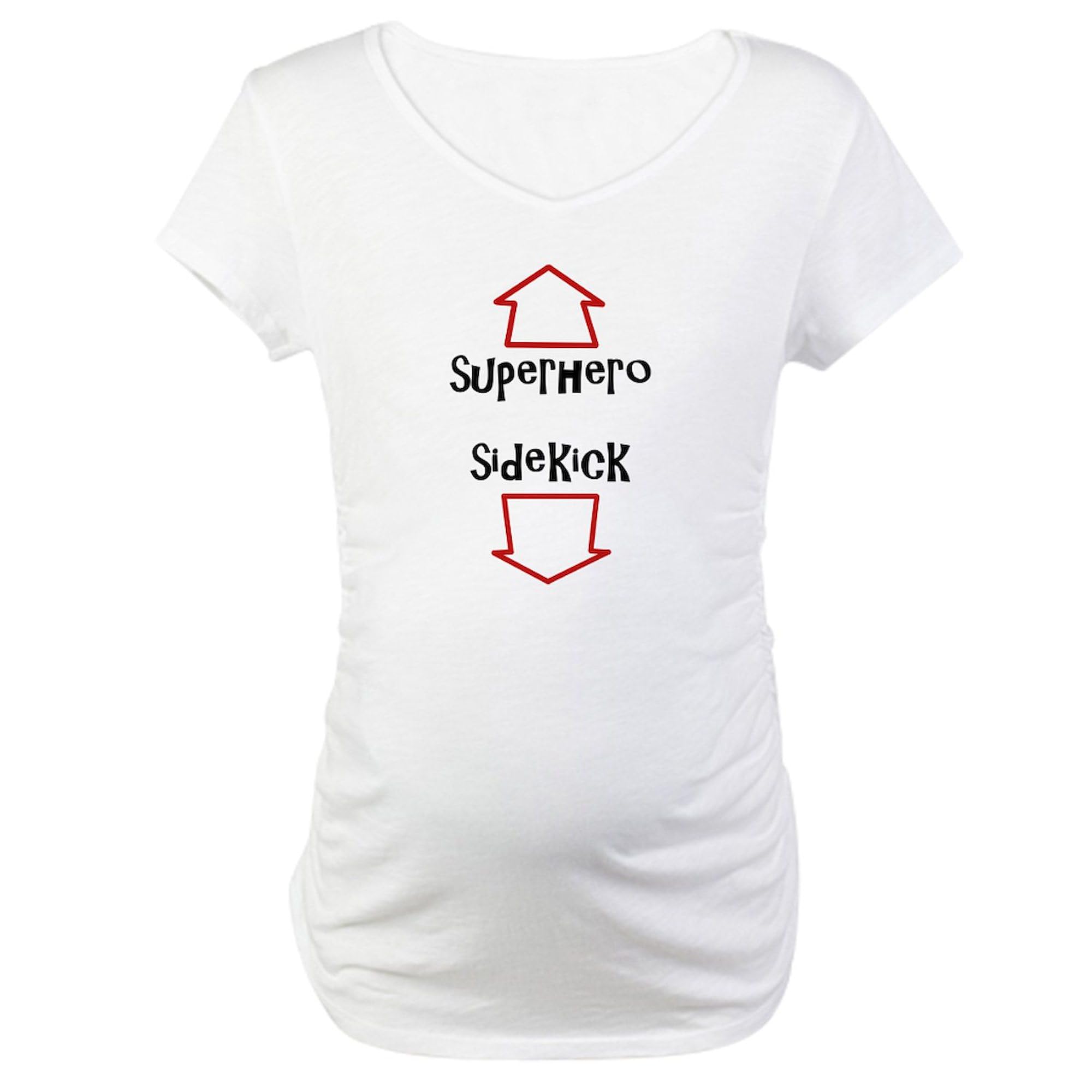 Superhero & Sidekick Maternity T-Shirt for Women - Ruched Side Design | Comfortable Pregnancy Tee for Super Moms & Baby Showers