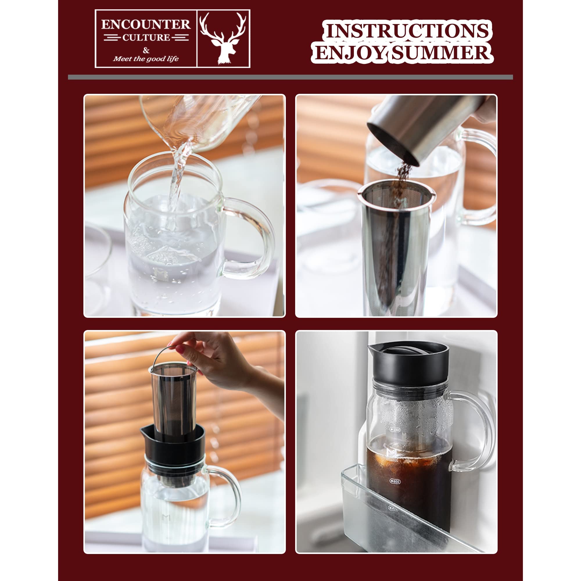 Premium 1.2L (41oz) Cold Brew Glass Pitcher - 100% Airtight with 304 Stainless Steel Double Mesh Filter | Heat-Resistant Iced Tea & Coffee Maker | Perfect for Home, Office & Outdoor Use