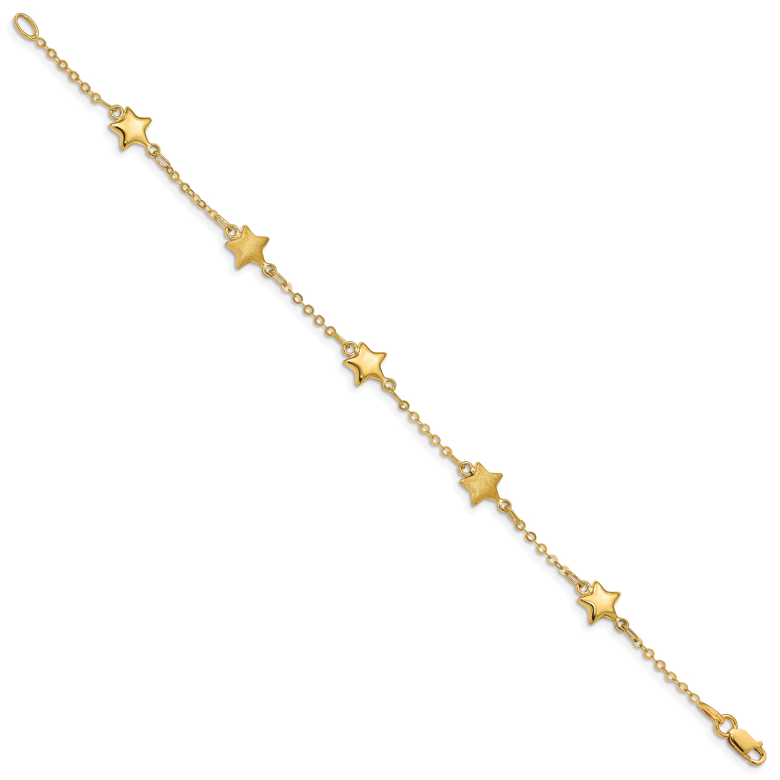 14K Solid Yellow Gold Stars Chain Charm Bracelet for Women - Elegant Layered Bracelet for Everyday Wear, Gift for Her, Birthday, Anniversary, Valentine's Day