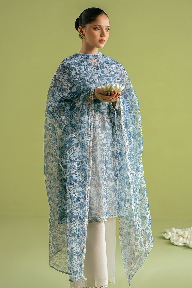 Elegant Blue Ceramic 2-Piece Outfit (Shirt & Dupatta) for Women - Perfect for Weddings, Parties & Festive Occasions