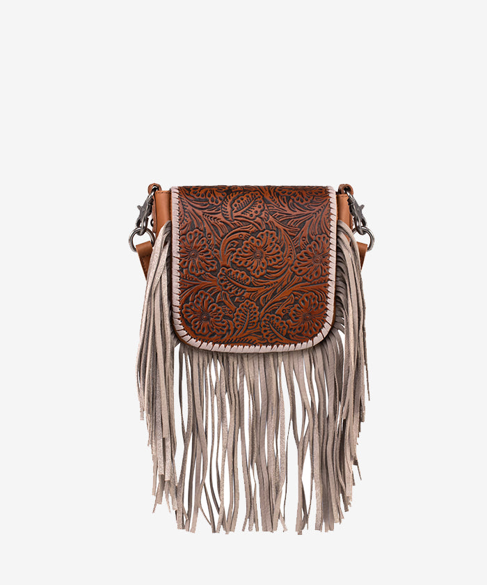 Montana West Genuine Leather Floral Fringe Crossbody Bag for Women - Stylish Boho Shoulder Purse with Adjustable Strap, Perfect for Daily Use, Travel & Festivals