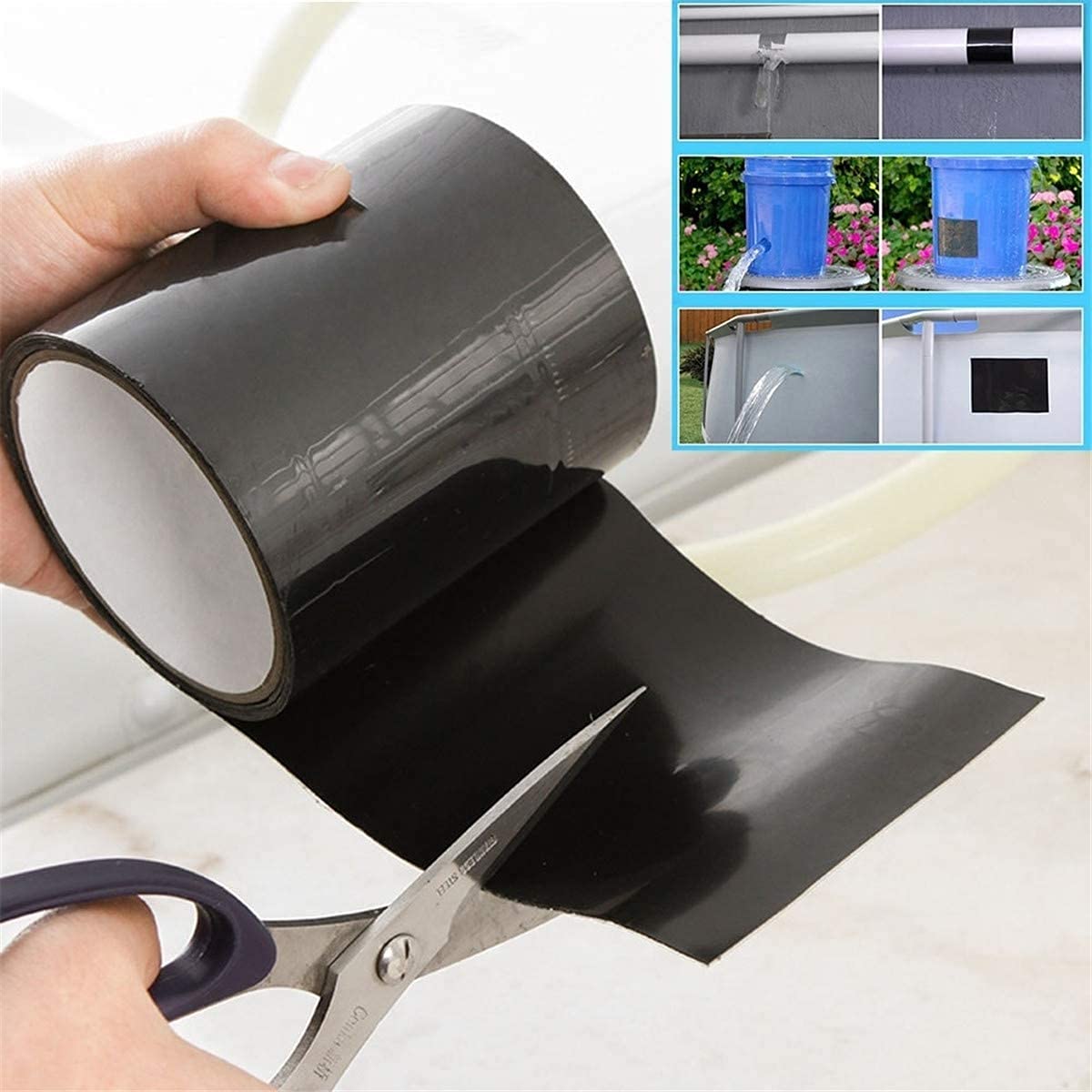 150cm Super Strong Fiber Waterproof Repair Tape - Self Adhesive Duct Tape for Leak Sealing & Gap Fixing (Black, 150cm) - Ideal for Home Repairs, Plumbing, Automotive & Outdoor Use