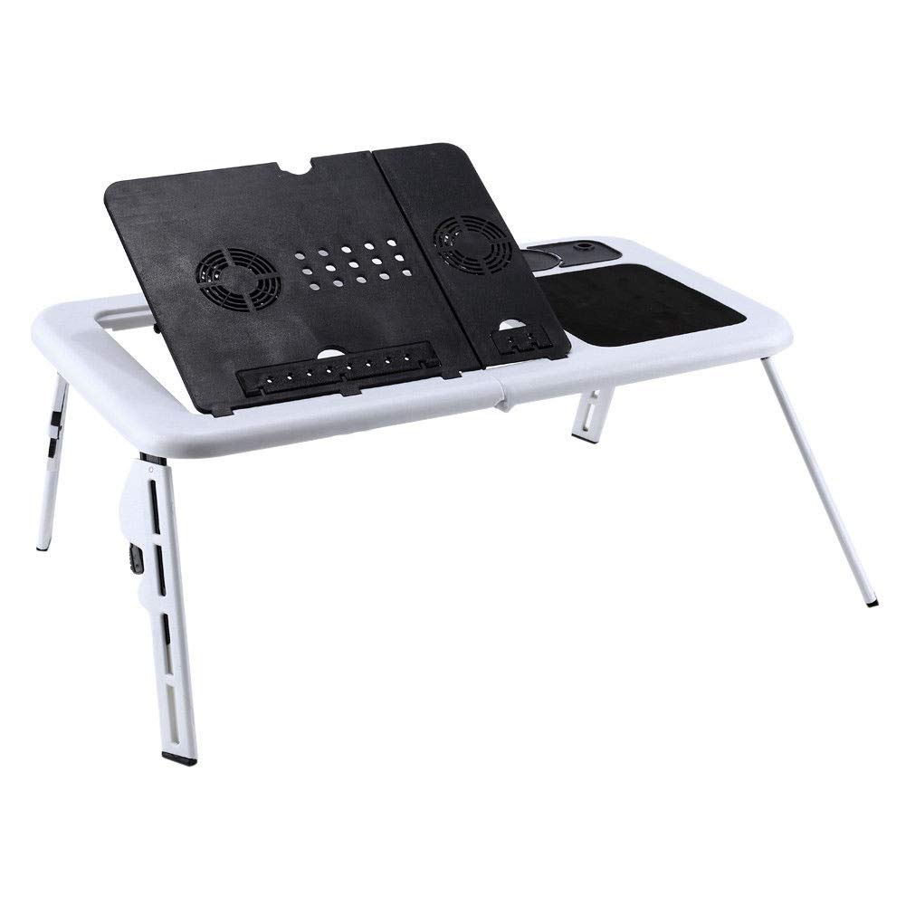 Adjustable Portable Laptop Desk with USB Cooling Fan - Foldable Ergonomic Lap Table for Bed, Sofa & Office Use - White Mobile Workstation for Notebooks, PCs & Tablets - Perfect for Remote Work, Gaming & Studying in Bed