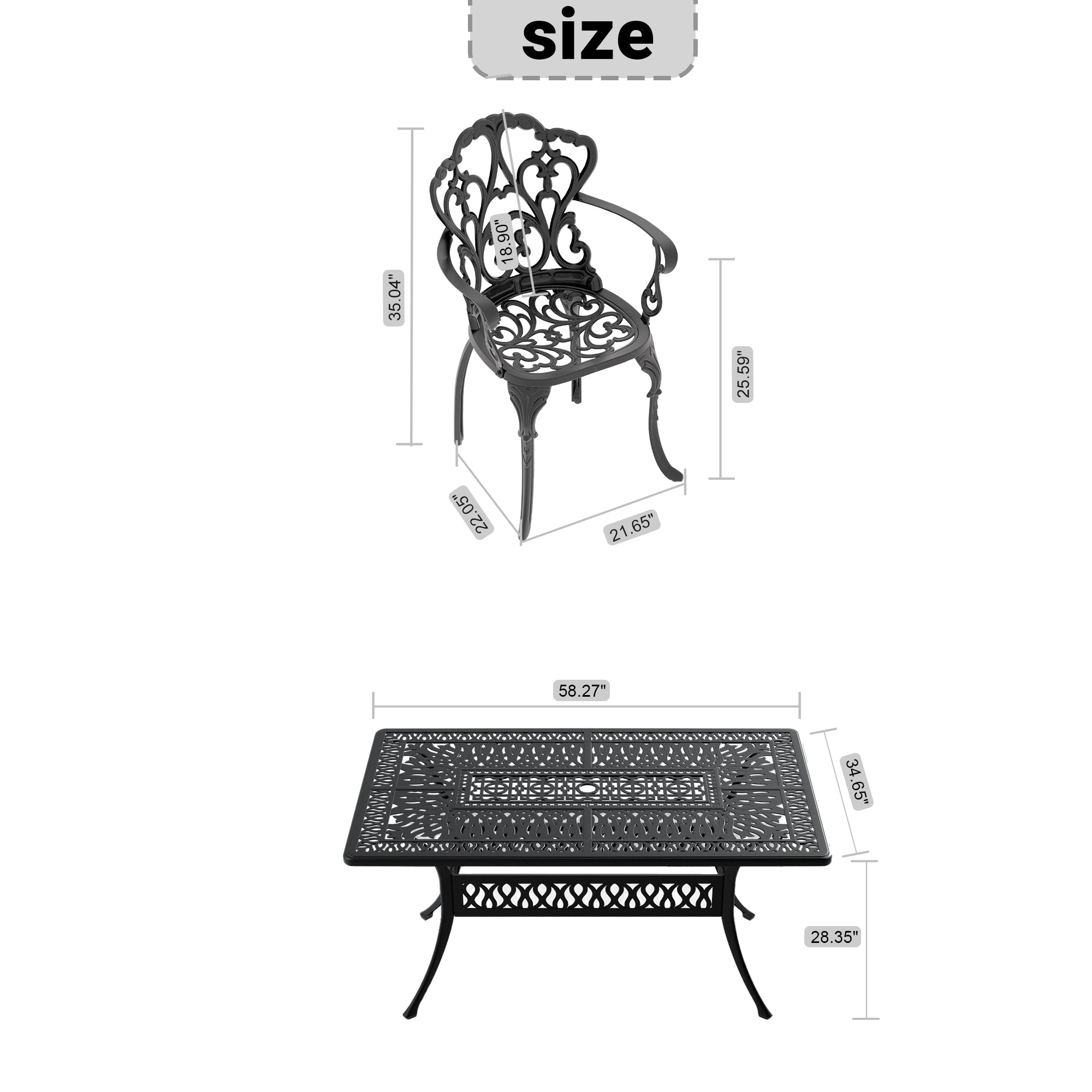 5-Piece Cast Aluminum Patio Furniture Set with Cushions - Outdoor Dining & Lounge Chairs - Durable Weather-Resistant Garden Furniture for Poolside, Backyard, Deck or Patio