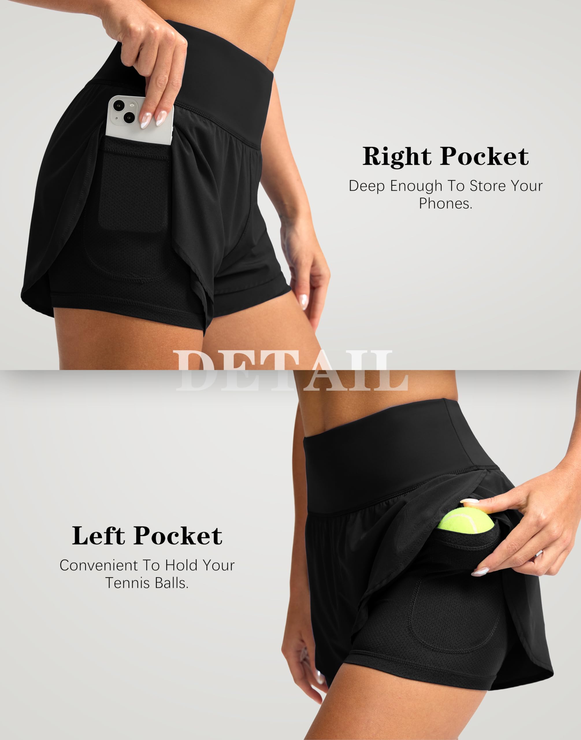 SANTINY Women's 2-in-1 Running Shorts with Pockets - 3