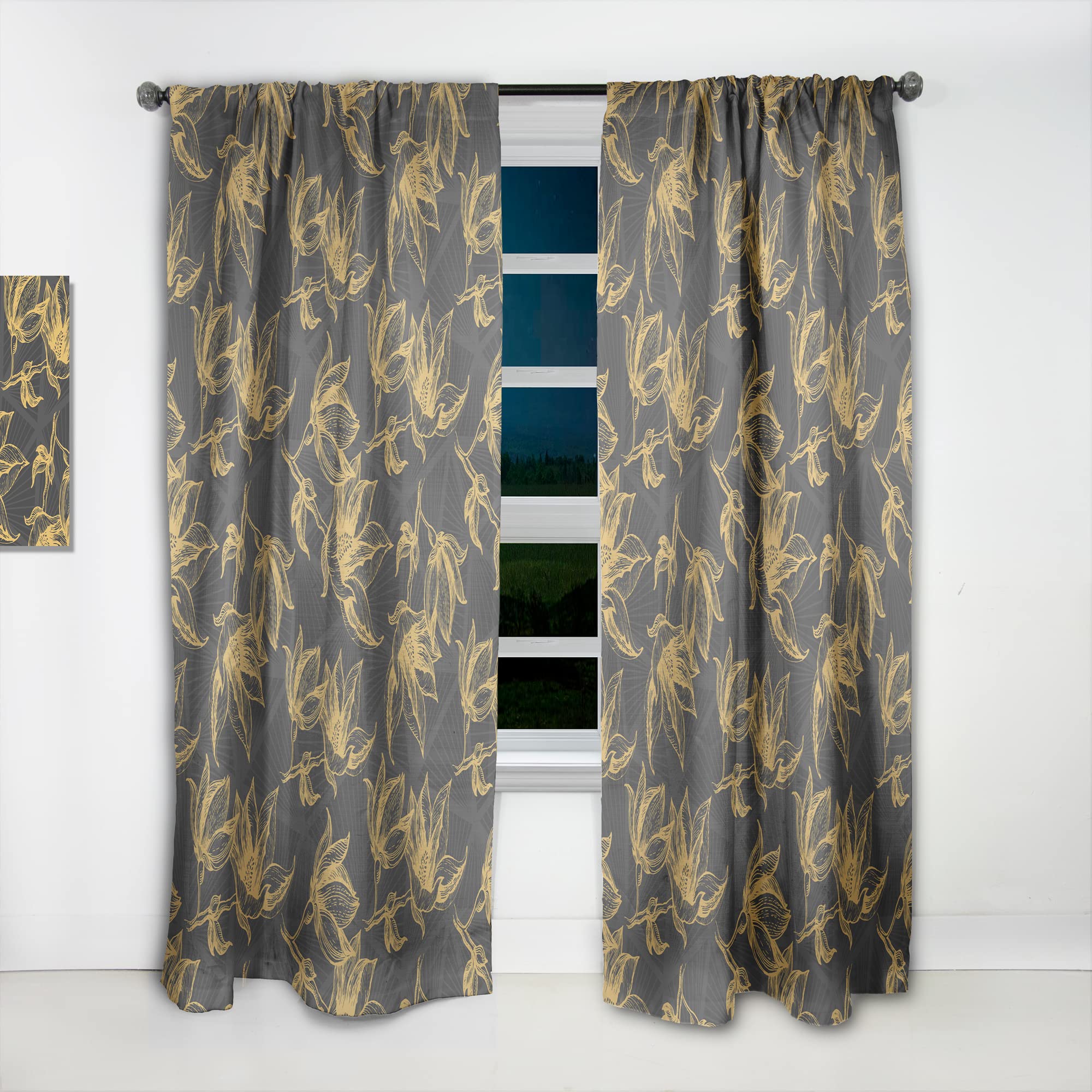 Hand Drawn Floral Pattern Thermal Insulated Curtains - Single Panel 52x84 - Elegant Window Treatments for Bedroom & Living Room - Perfect for Home Decor & Light Blocking