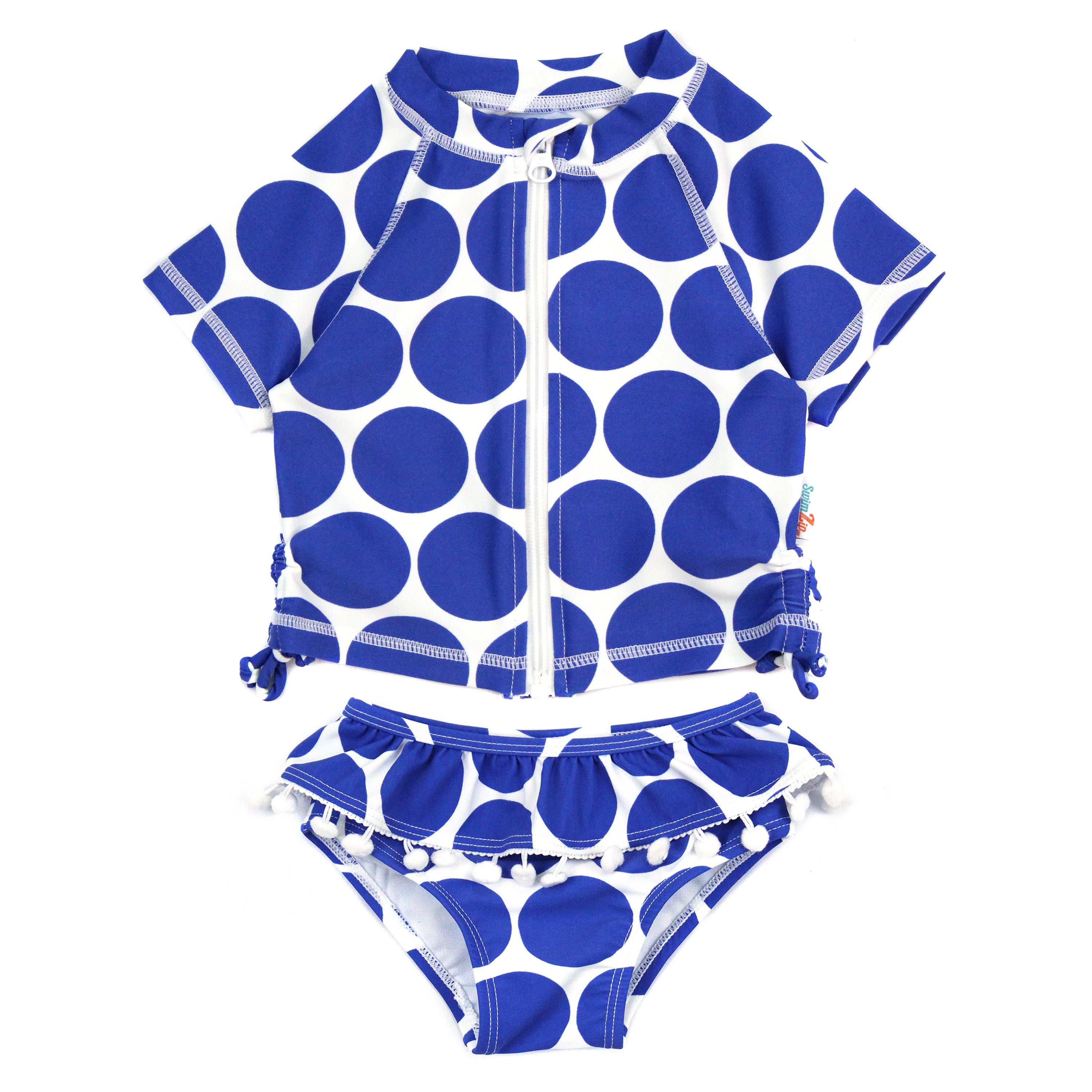 Girls' Short Sleeve Rash Guard Swimsuit Set - 2 Piece UV Protection Swimwear with Oversized Polka Dots for Beach, Pool & Summer Water Activities