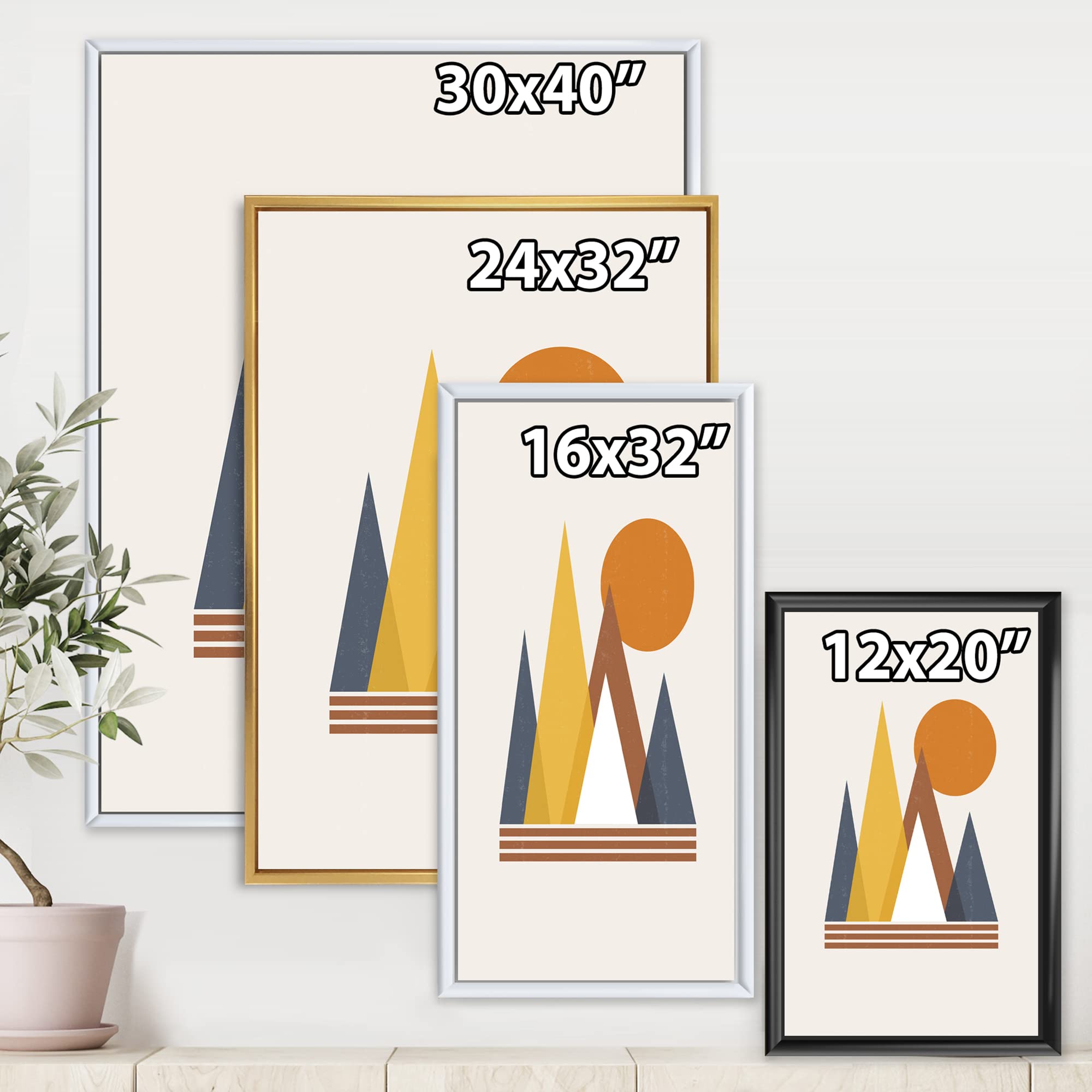 DesignQ Mountain Abstract and Sun - Modern Framed Canvas Wall Art Print for Living Room, Bedroom & Office Decor | Nature Inspired Landscape Painting | Ready to Hang Home Wall Decor