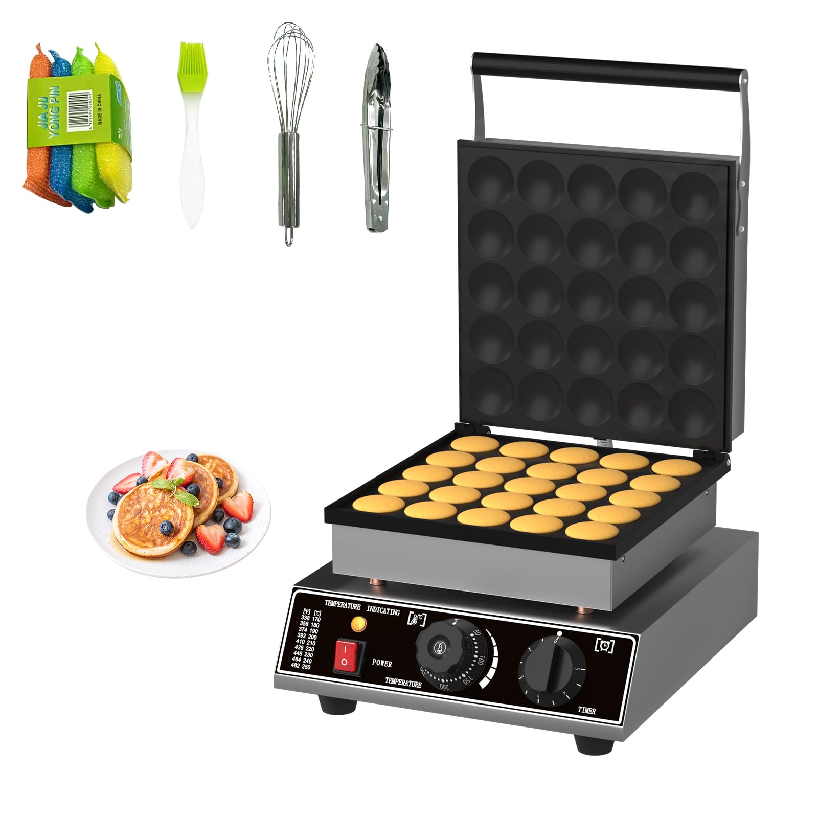 25 PCS Mini Pancakes Maker Machine - 110V Electric Dutch Pancake Maker, 1750W Commercial Nonstick Waffle Iron for Home, Restaurants & Breakfast Cafes - Perfect for Quick Breakfast, Brunch Buffets & Catering Events