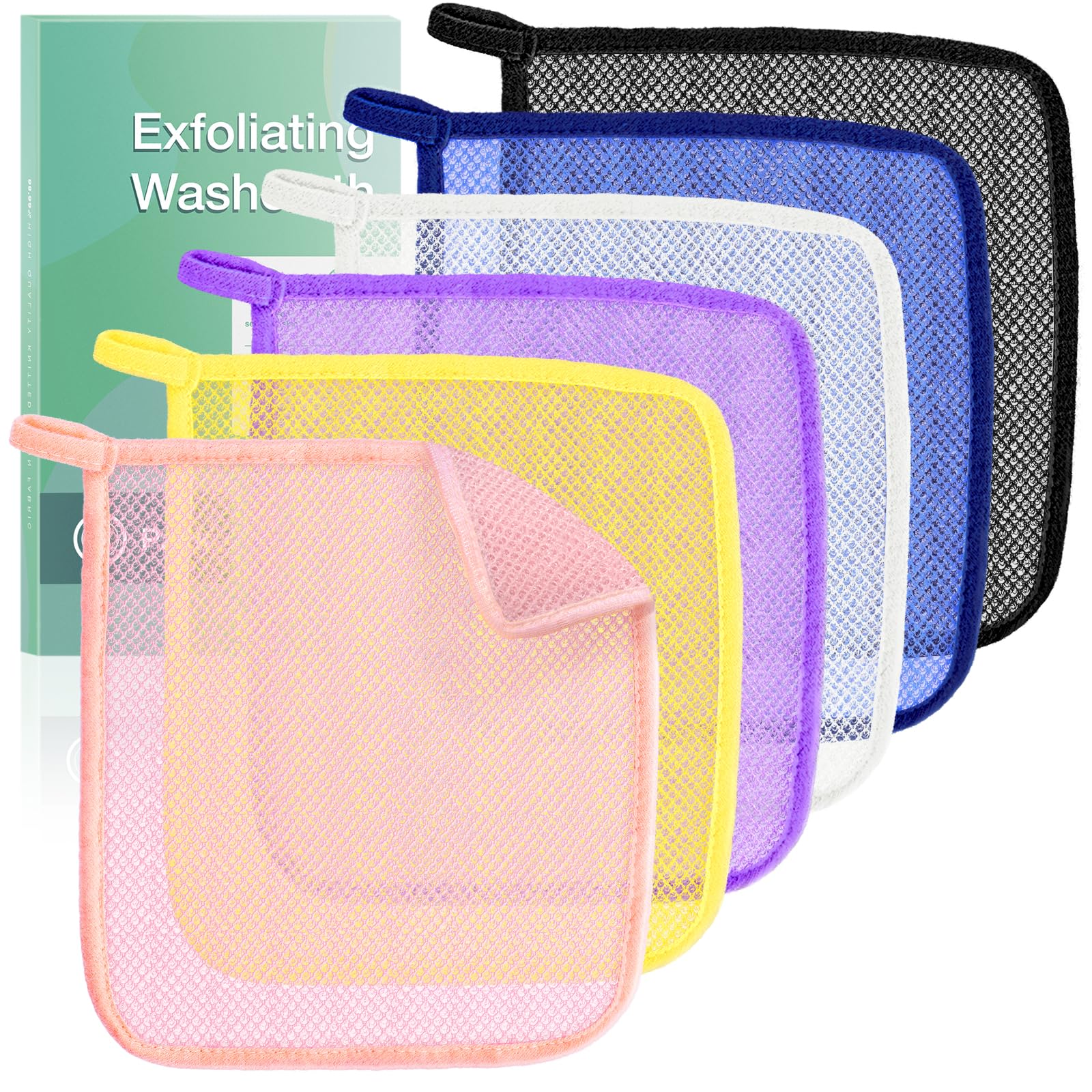 6-Piece Exfoliating Washcloth Set - Double-Layered Bath & Body Scrub Towel for Deep Cleansing & Skin Renewal | Gentle for All Skin Types | Colorful | Perfect for Spa, Shower & Skincare Routine