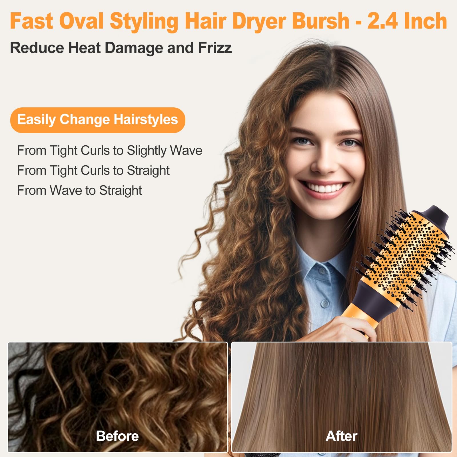Professional Air Styler Hair Dryer Brush - 110,000 RPM Powerful Blow Dryer for Fast Drying, Curling & Volumizing | Auto-Wrap Curlers, Oval Brush & Round Nozzle | Salon-Quality Styling at Home (Black-Orange) - Perfect for Daily Hair Care, Salon Styling & Travel