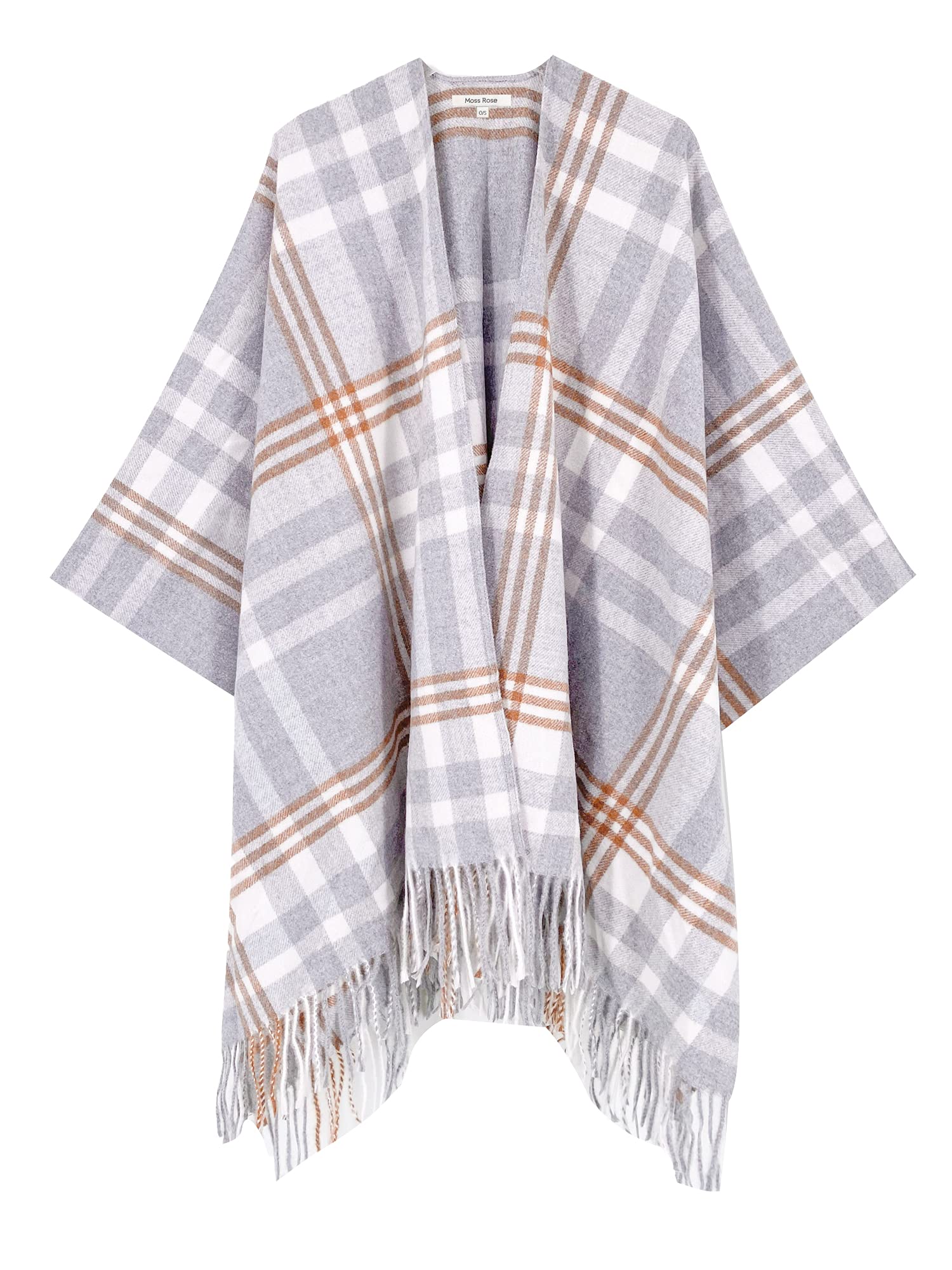 Stylish Moss Rose Women's Plaid Shawl Wrap - Soft Open Front Poncho Cape for Fall & Winter | Perfect for Travel, Office & Outdoor Activities