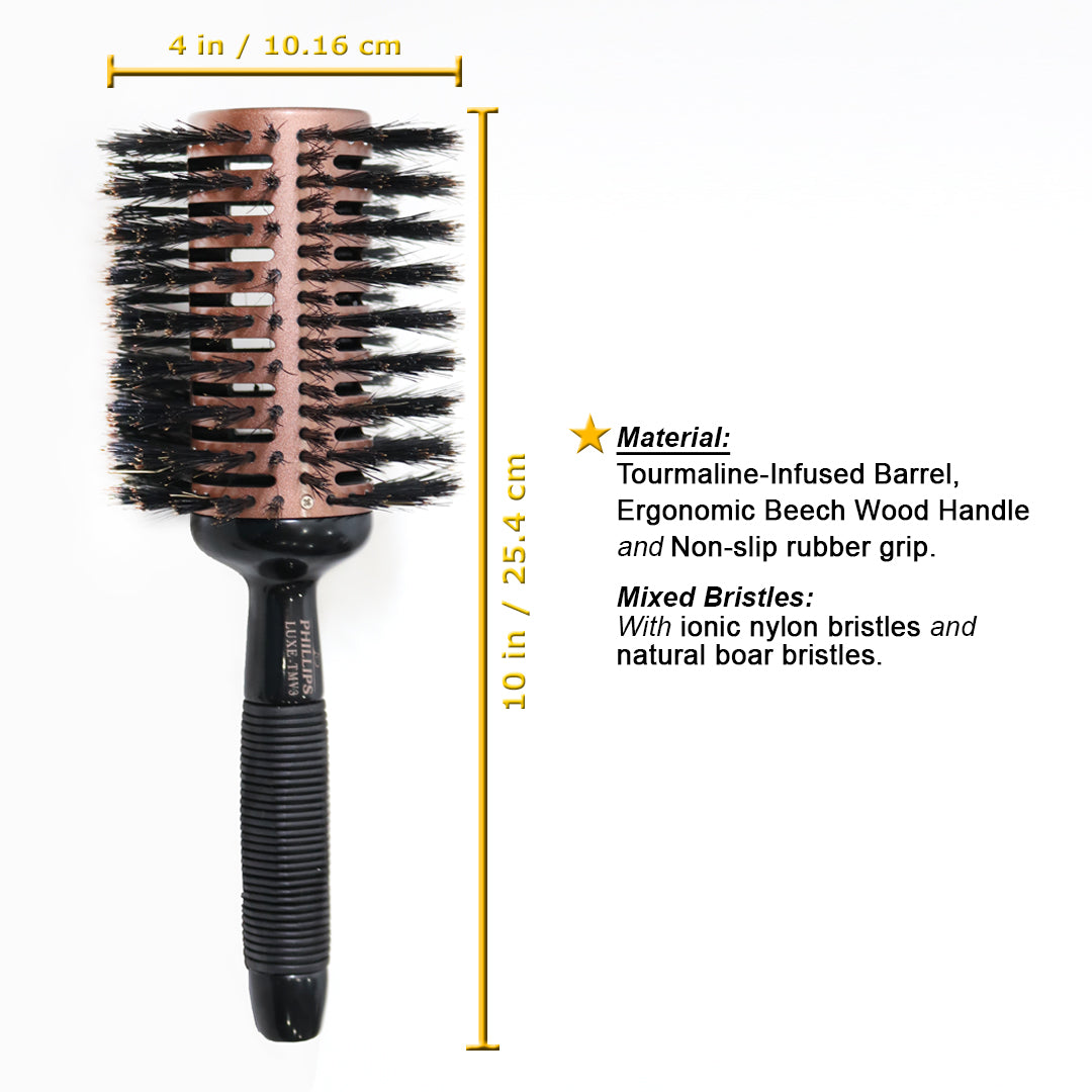 Phillips Brush 4 Tourmaline Monster Vent Round Boar & Ionic Nylon Bristles (LUXE TMV3) - Professional Hair Styling Brush for Smoothing & Volumizing - Perfect for Salons & Home Hair Care