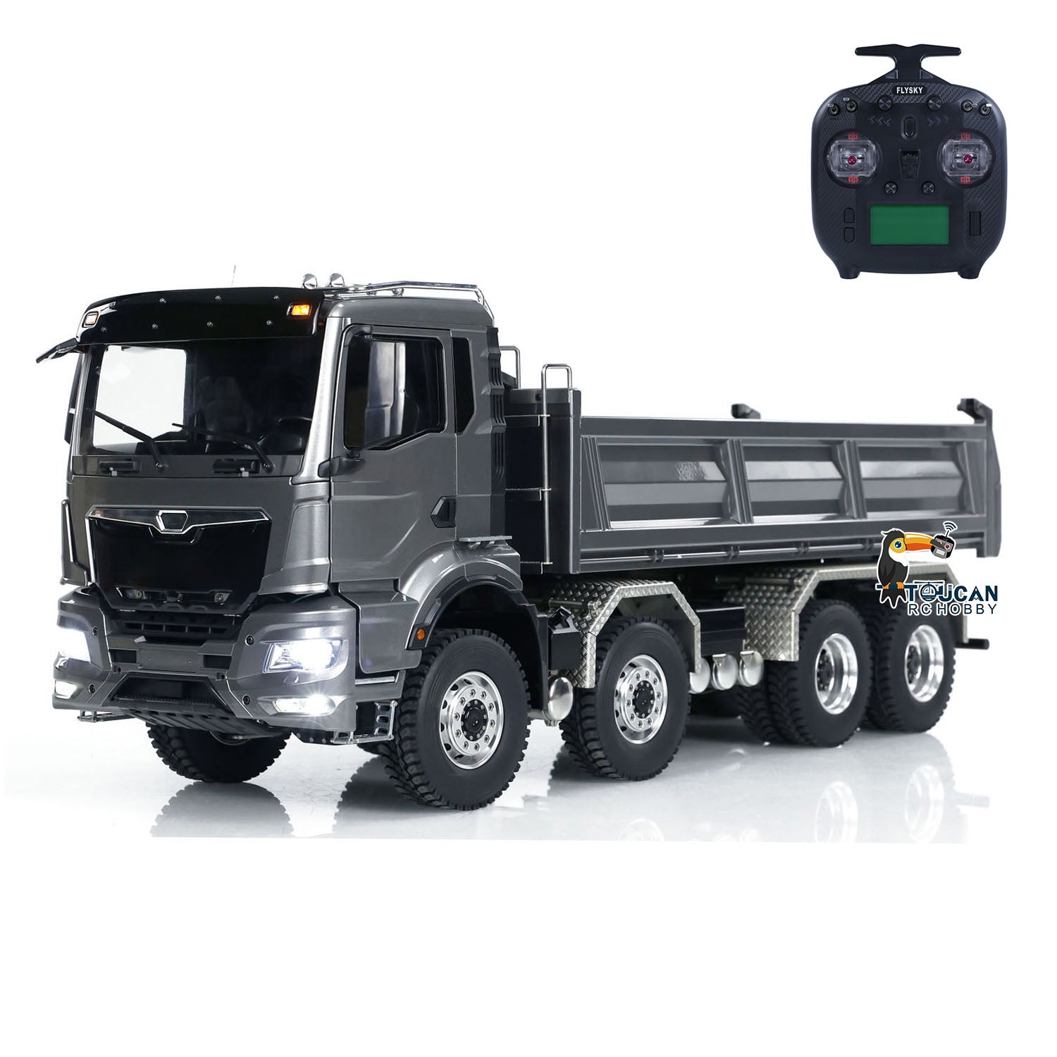 1:14 Scale Hydraulic 8x8 RC Tipper Truck - Metal Cabin Shell with Differential Lock, 2-Speed Transmission, Sound & Light Effects - Ready-to-Run Radio Control Dump Truck for Construction Site Play, Off-Road Adventure and RC Hobby Enthusiasts