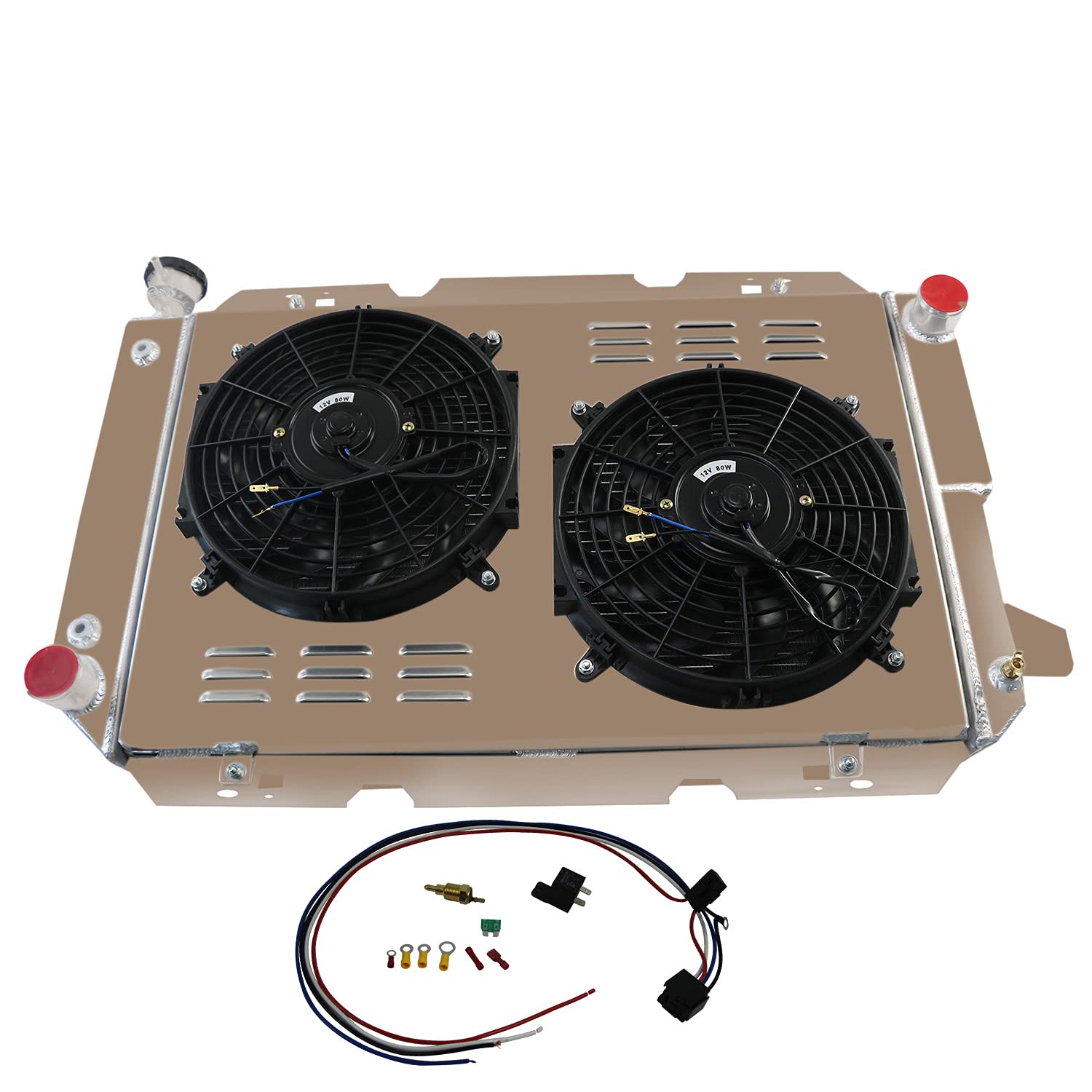 ECMRAD 3-Row Aluminum Radiator for Ford F150 F250 F350 1985-1997 with Shroud Fans & Relay Wire Kit - Fits 5.0L 5.8L 7.5L V8 Engines - Heavy Duty Cooling Solution for Towing & Off-Road Use