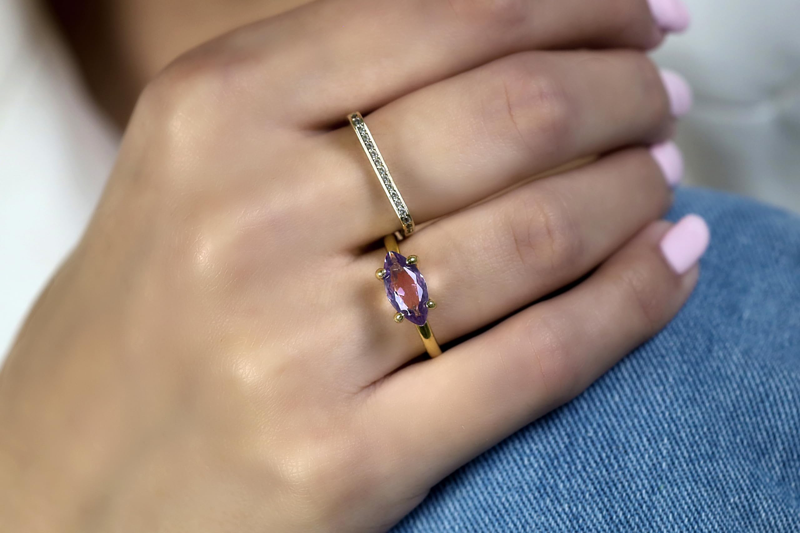 14K Gold Filled Amethyst Ring for Women | Elegant Marquise Cut Purple Gemstone Jewelry | Perfect Birthday Gift with Velvet Gift Box | Ideal for Weddings, Anniversaries & Special Occasions