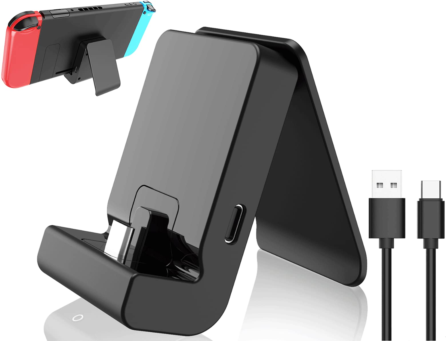 Nintendo Switch Stand with USB-C Charging Dock - Adjustable Portable Charging Stand for Nintendo Switch, Switch Lite & OLED - Includes USB Type-C Cable (Black) - Perfect for Gaming on the Go & Home Entertainment Setup