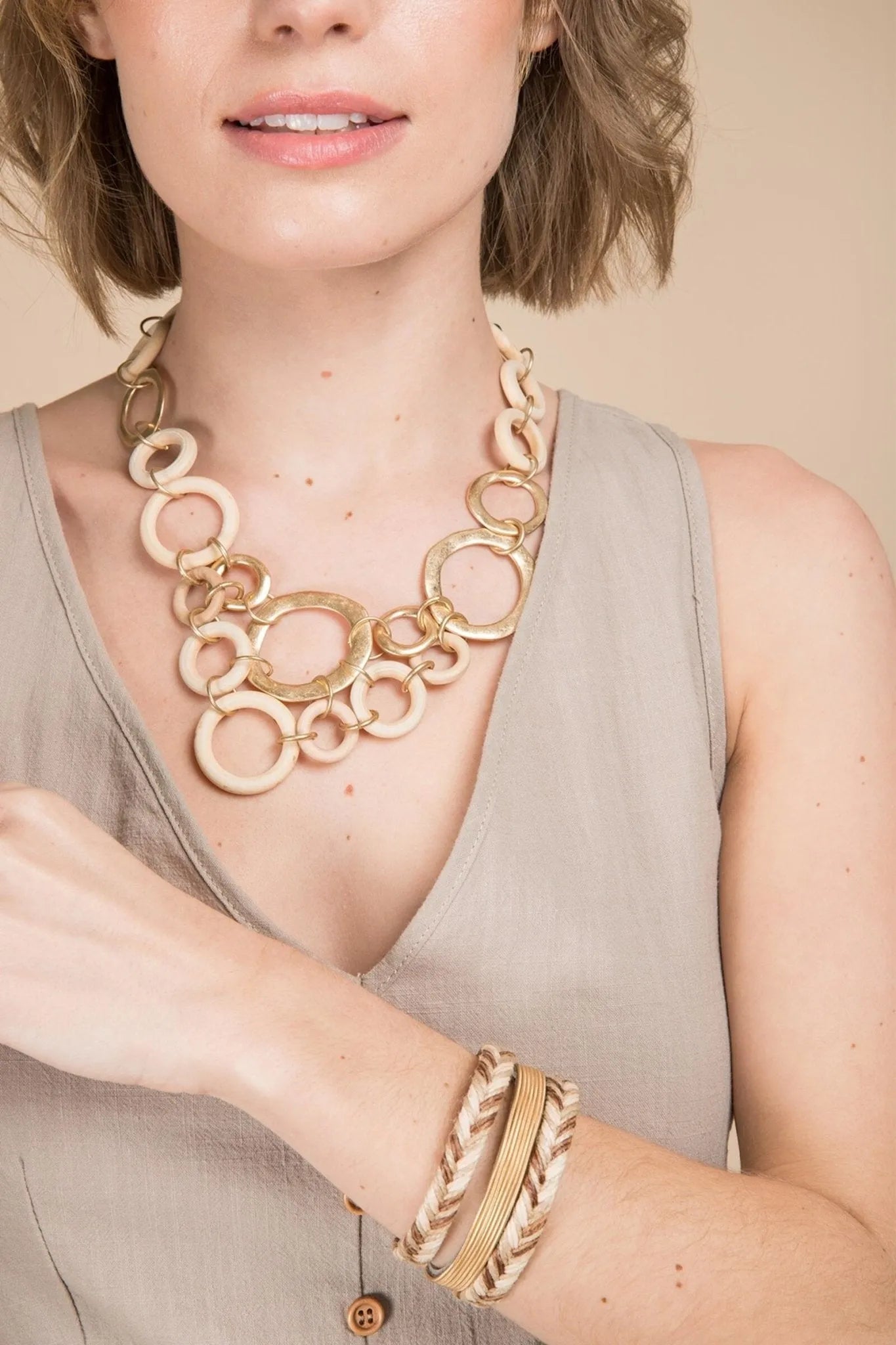 Handmade Brass and Wood Hoop Necklace for Women - Boho Chic Jewelry - Perfect for Everyday Wear, Parties & Gifts