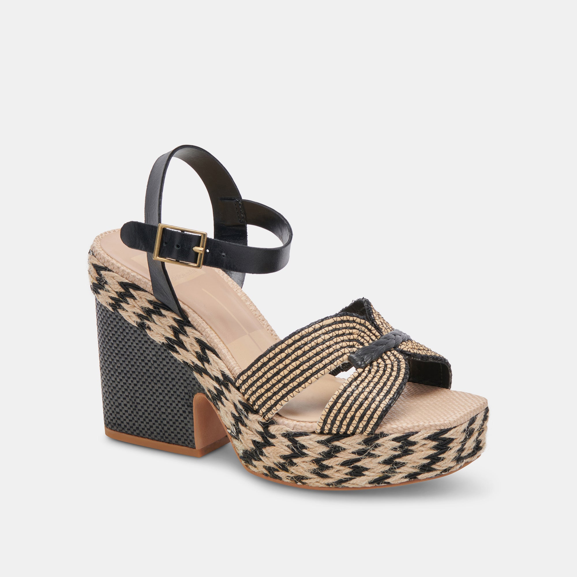CALE Black Natural Raffia Heels - Women's Comfortable Summer Wedge Sandals for Beach, Vacation, and Casual Outings
