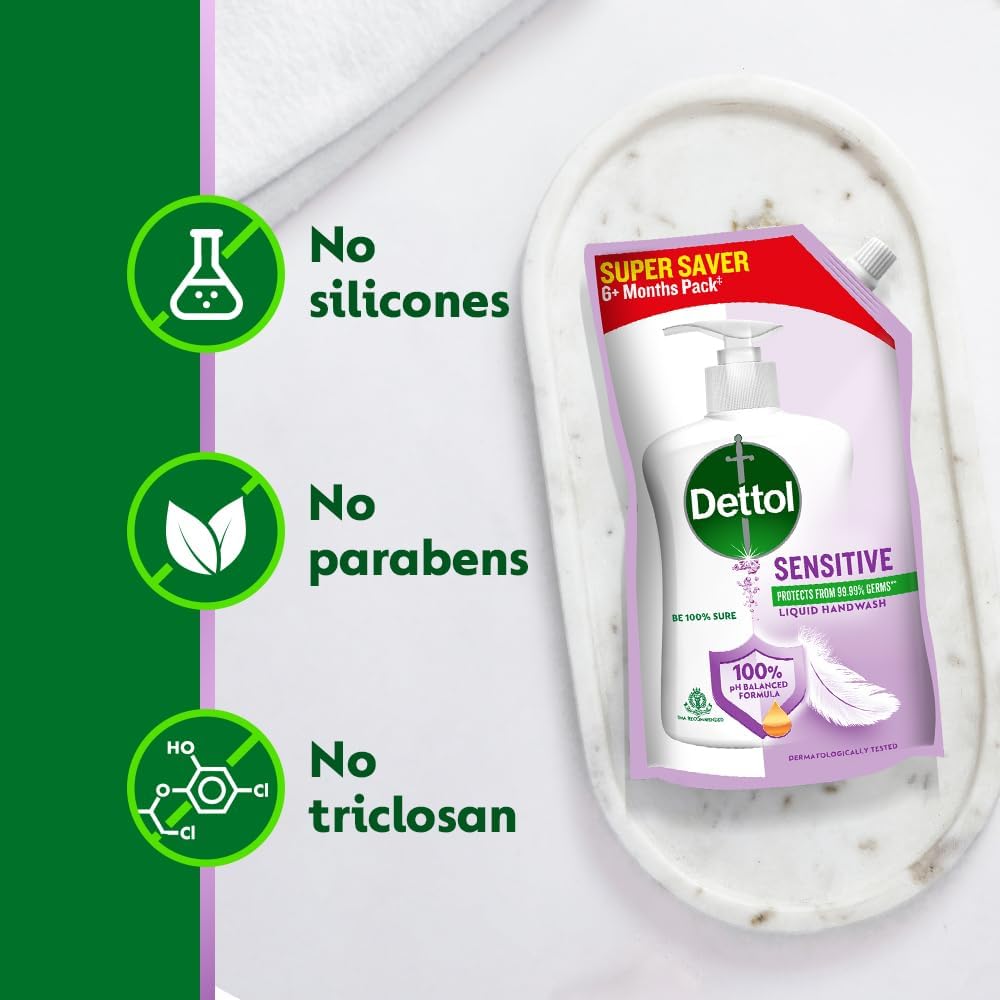 Dettol Sensitive Liquid Hand Wash Refill - 675ml (Pack of 2) | Gentle Antibacterial Hand Soap for Sensitive Skin | Ideal for Home, Kitchen & Bathroom Use