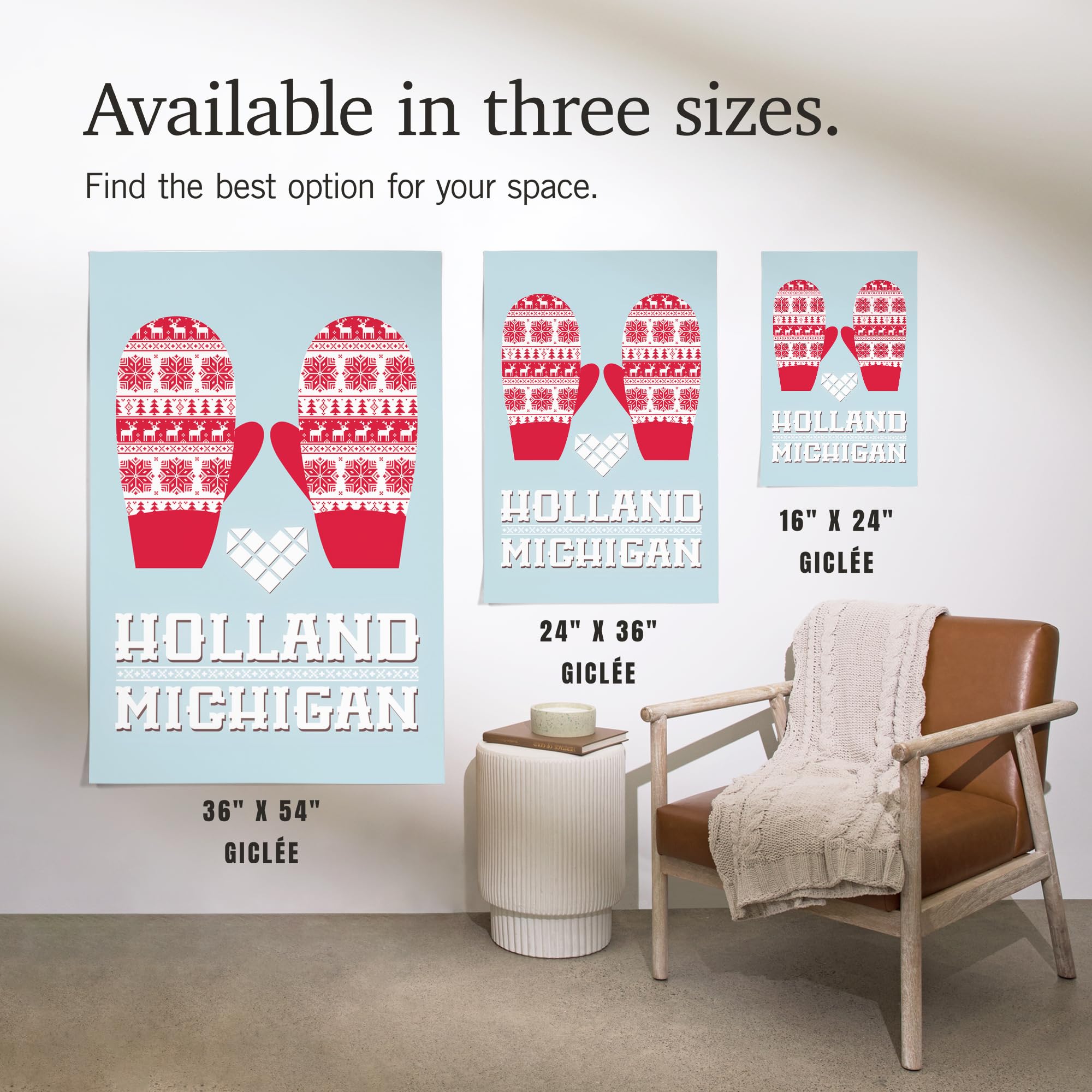 Lantern Press 16x24 Inch Giclee Art Print - Holland Michigan Mittens Wall Decor - Perfect for Living Room, Bedroom & Office