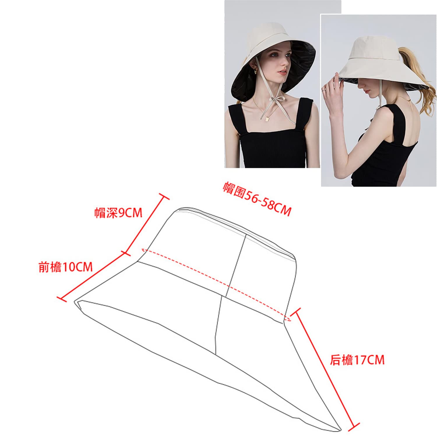 Women's Wide Brim Sun Hat with UPF 50+ UV Protection - Foldable Ponytail Bucket Cap for Beach, Outdoor, Hiking & Summer Travel - Lightweight Sun Protection Coating
