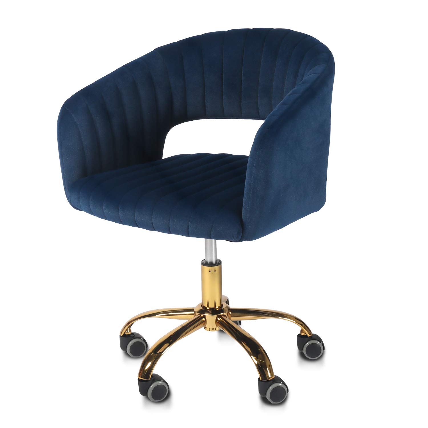 QLMUSE Velvet Home Office Chair with Wheels - Adjustable Swivel Task Chair with Mid-Back Support, Cute Desk Chair for Women, Accent Vanity Chair (Blue) - Perfect for Home Office, Study, Gaming & Makeup Room