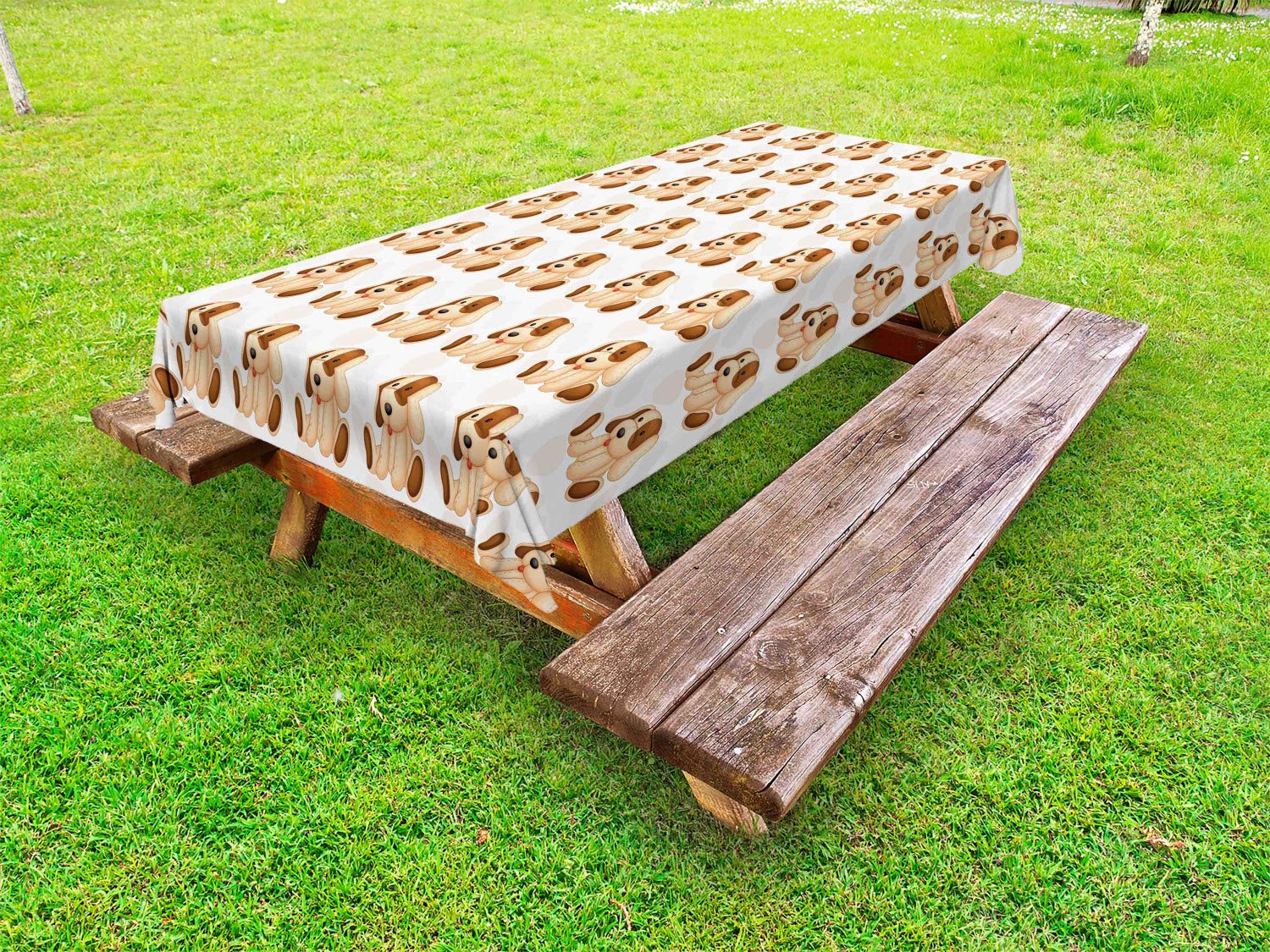 Ambesonne Dog Lover Outdoor Tablecloth - Funny Cartoon Dog with Long Ears Print, Washable Picnic Table Cover 58x104 Inches, Beige & Brown - Perfect for Backyard BBQs, Picnics, and Pet-Themed Parties