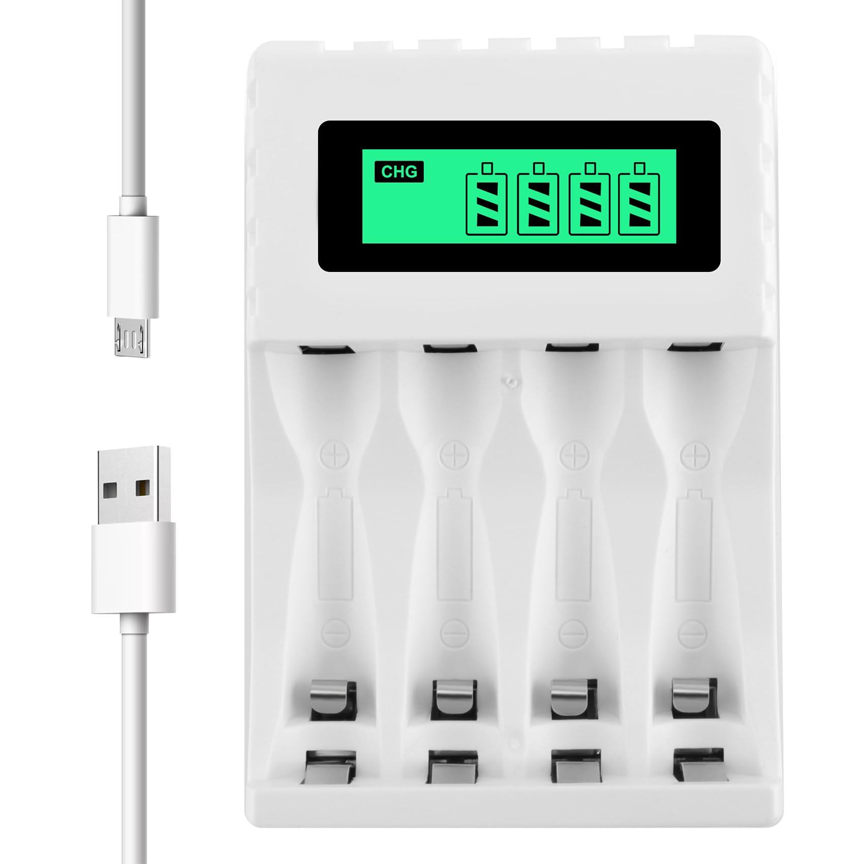 Smart LCD Display 4-Slot Battery Charger for AA/AAA NiCd/NiMH Rechargeable Batteries - Fast Charging with Auto Shutoff - Perfect for Cameras, Toys, and Home Electronics