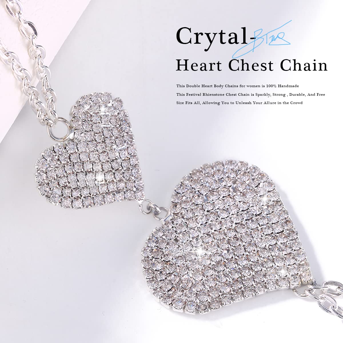 Sexy Rhinestone Heart Body Chain - Women's Bikini Chest & Belly Jewelry for Beach, Pool Party & Festival Accessories | Perfect for Summer Vacations, Music Festivals & Bachelorette Parties