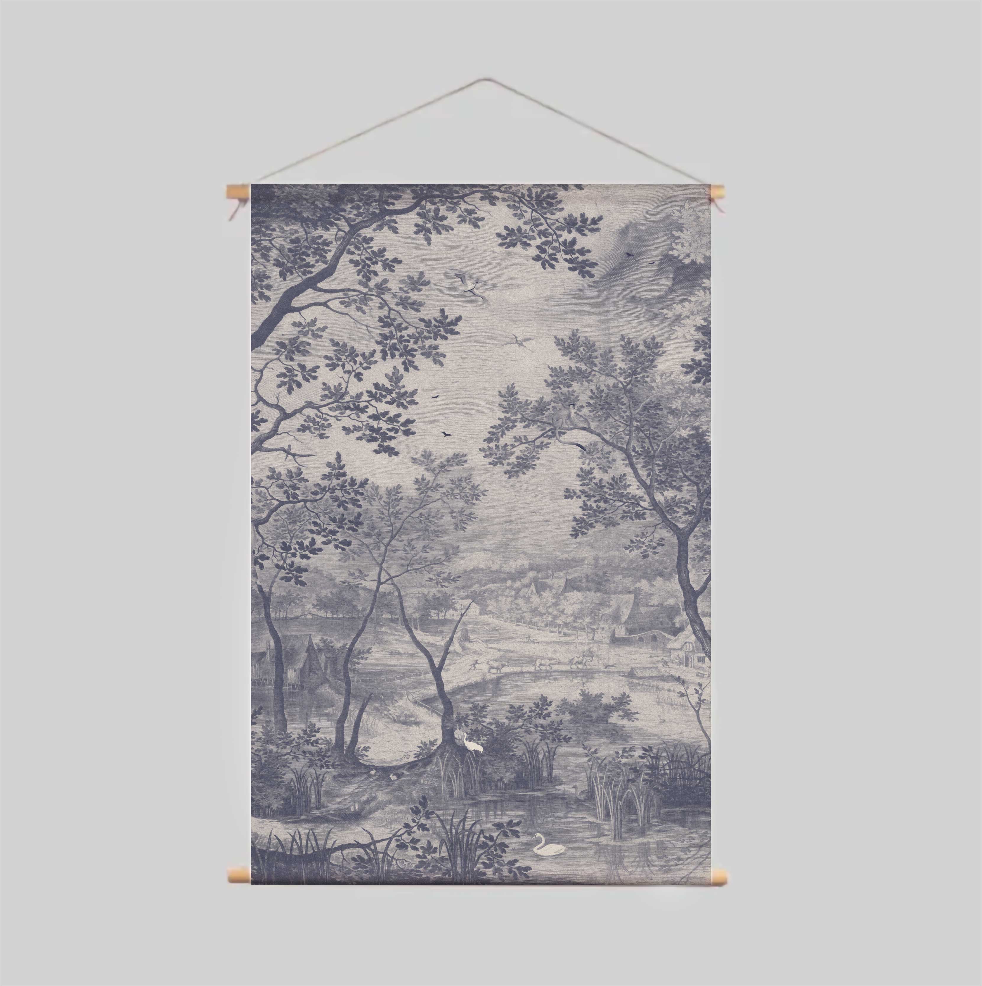 Into the Woods Blue Textile Poster - Nature Inspired Wall Art for Home & Office Decor - Perfect for Living Room, Bedroom, or Workspace
