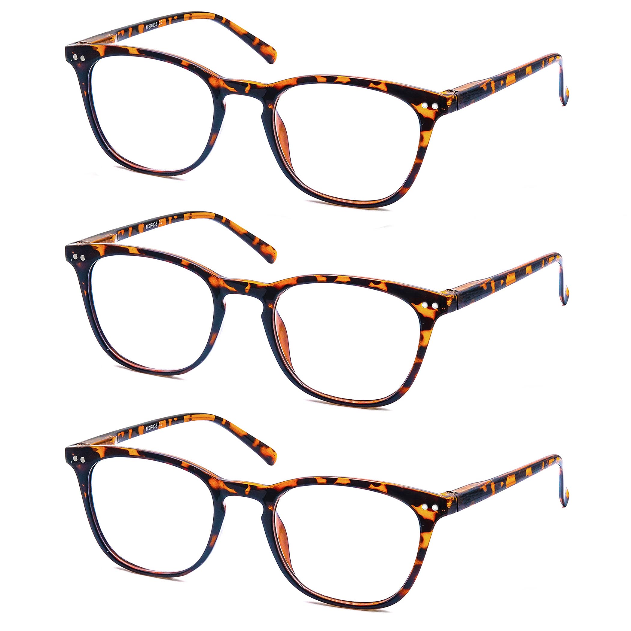 3 Pack Stylish Oval Reading Glasses for Women & Men - Flexible Spring Hinge Tortoise Frame +3.50 Magnification - Perfect for Reading Books, Using Smartphones & Working on Computers