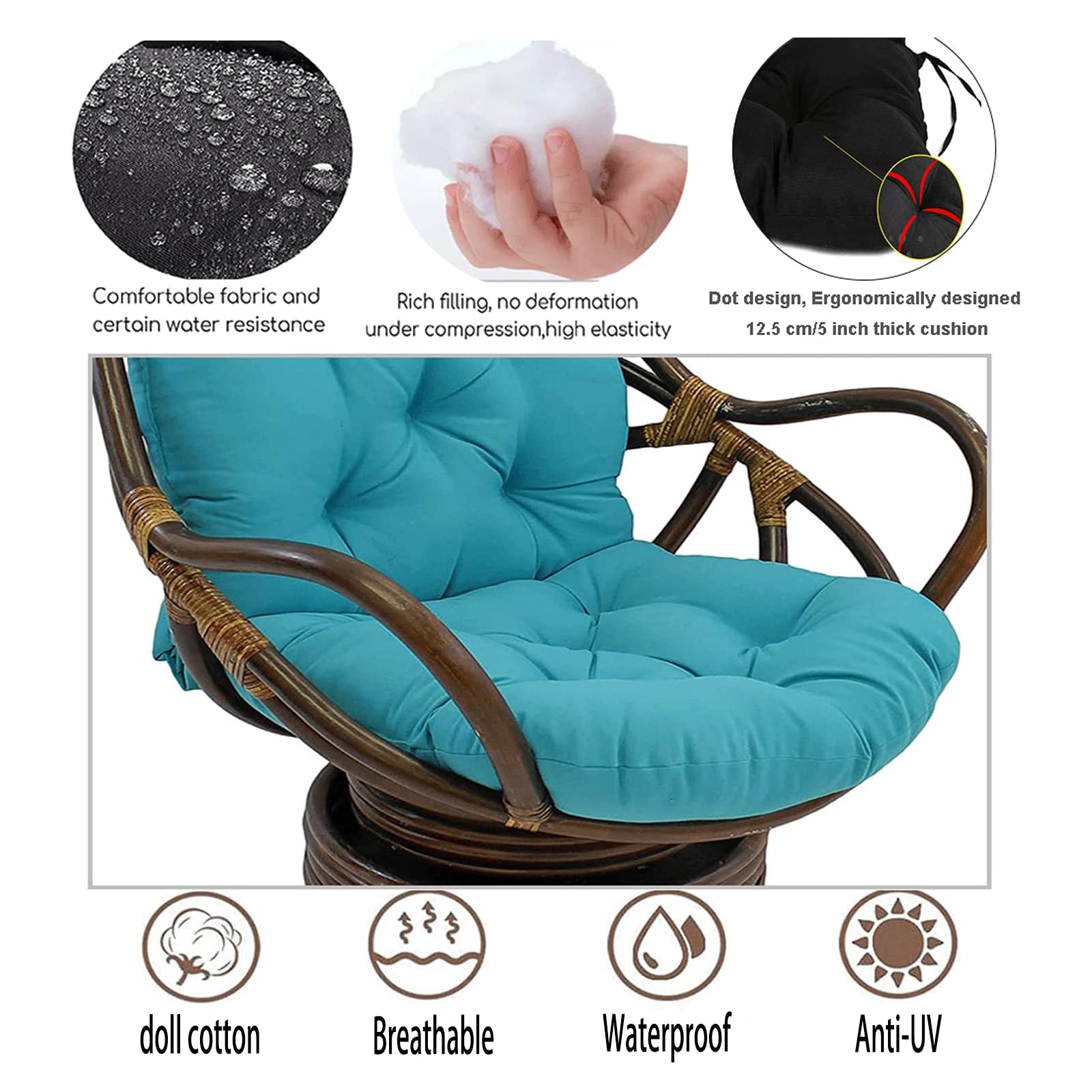 Premium Textured Rattan Swivel Rocker Chair Cushion - 47.24
