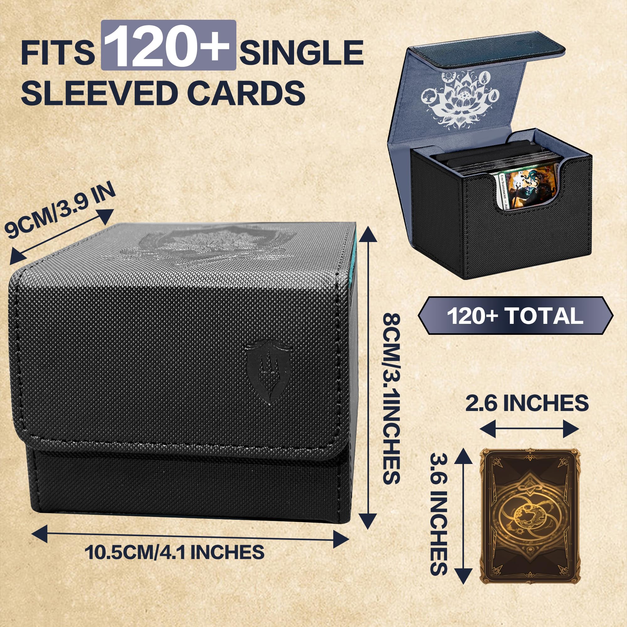 Premium MTG Commander Deck Box - Holds 120+ Single Sleeved Cards, PU Leather Magic Gathering Storage with 2 Dividers & Strong Magnet Closure for TCG/CCG Cards (Black) - Perfect for Game Nights, Tournaments & Card Collection Protection
