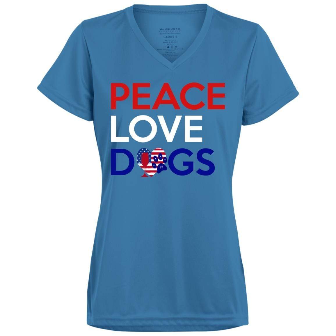 WineyBitches.Co Peace Love Dogs Moisture-Wicking Ladies T-Shirt - Perfect for Dog Lovers, Outdoor Activities & Casual Wear