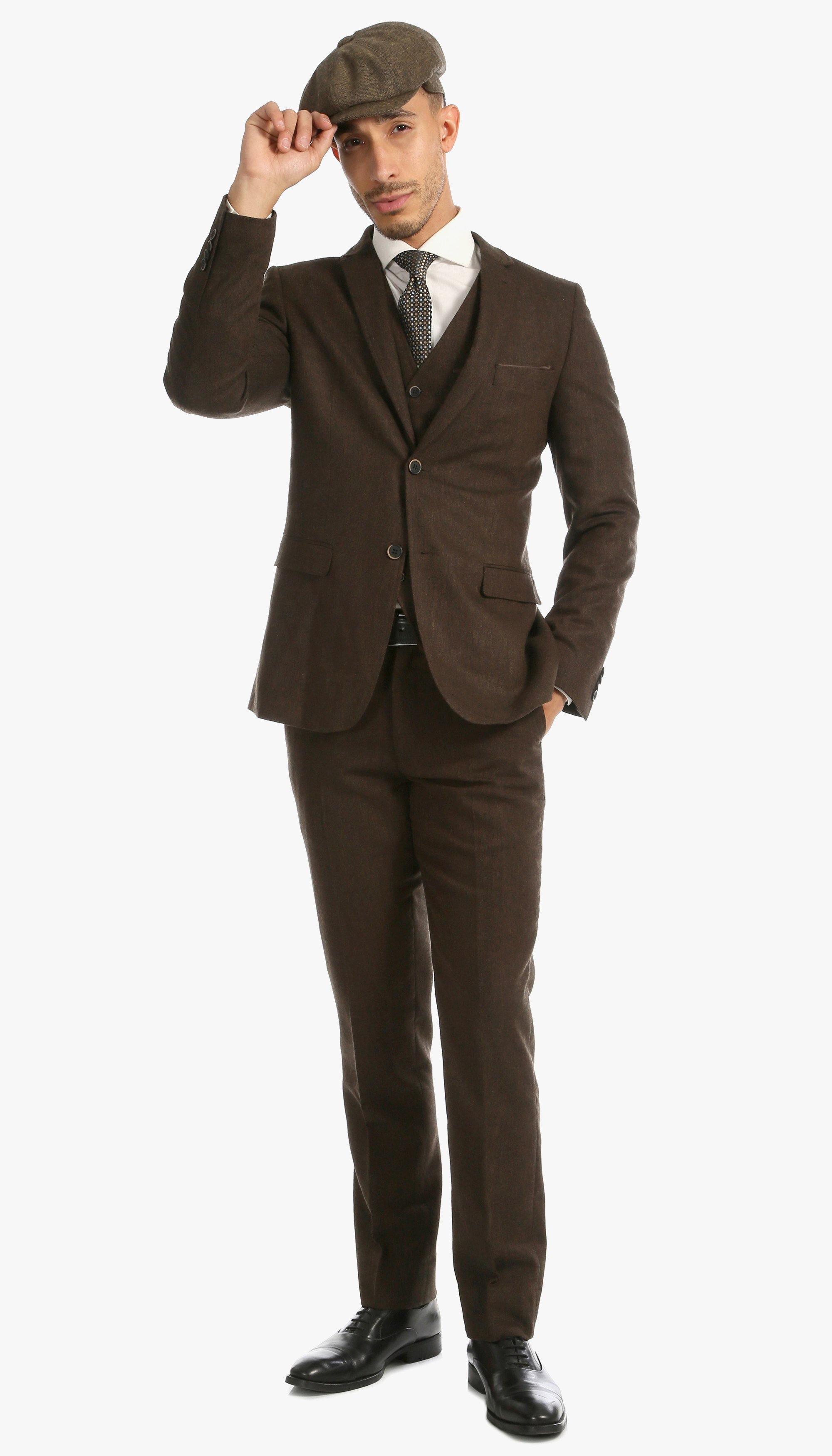 Premium Tweed Slim Fit 3-Piece Suit for Men - Cognac Brown Formal Business Attire | Wedding, Office & Special Occasion Outfit