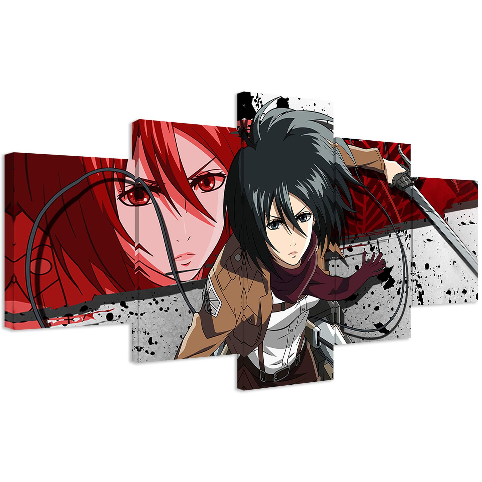Anime Mikasa Canvas Wall Art Painting with Frame - Japanese Anime Poster for Living Room, Bedroom, Office Decor - Perfect Gift for Anime Fans & Boys - Battle Scene Artwork for Home & Gaming Room Display