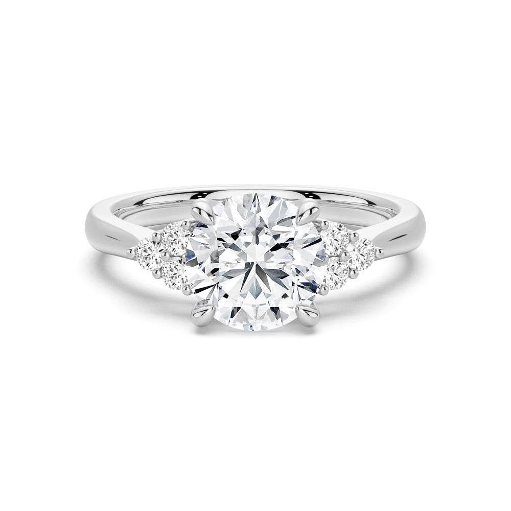 Round Moissanite Promise Ring with Tapered Side Accents - Elegant Engagement & Wedding Band for Women - Perfect for Proposals, Anniversaries & Special Occasions