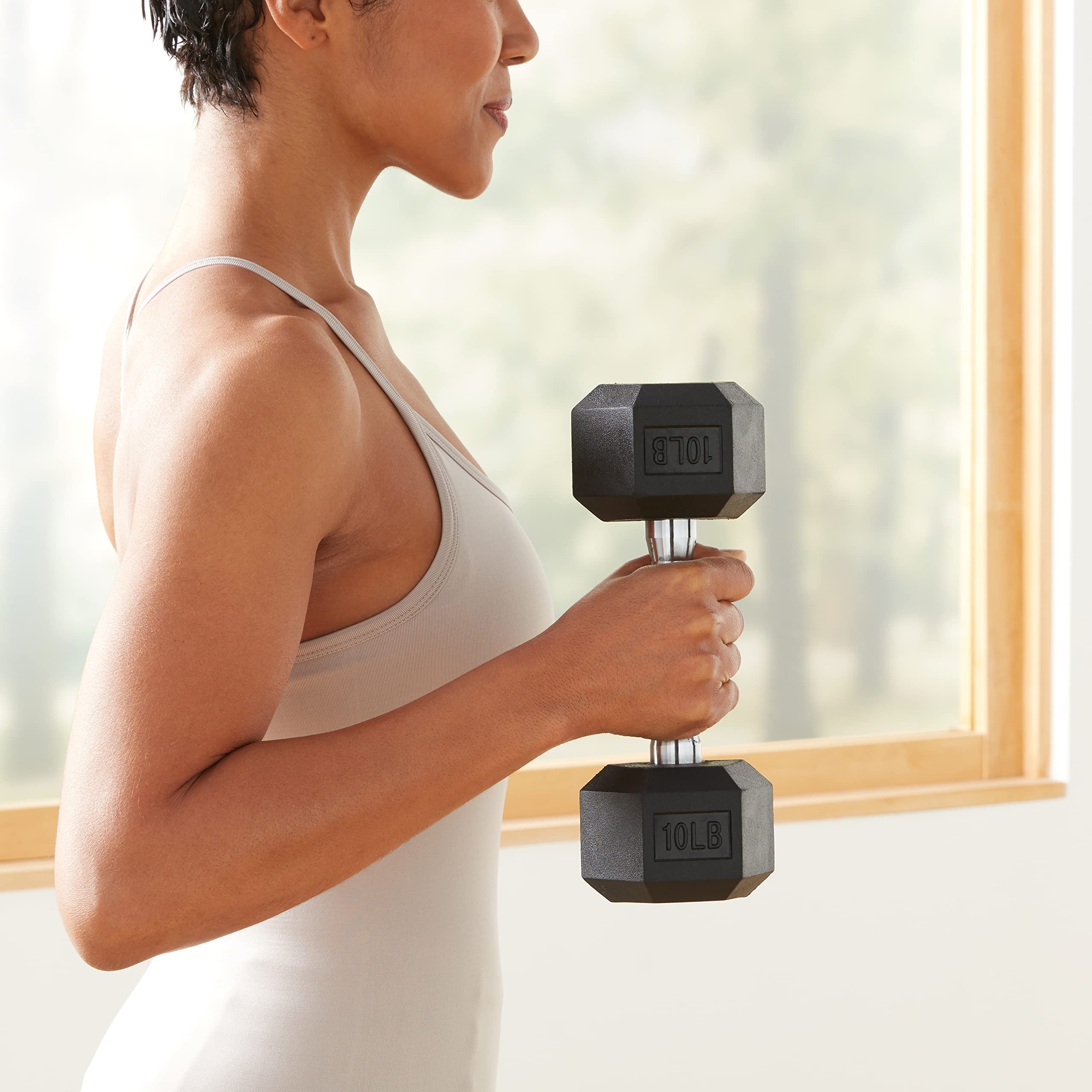 Amazon Basics Rubber Hex Dumbbell Hand Weights - Set of 2, 5, 10, 15, 20, 25, 30 lbs for Home Gym, Strength Training & Fitness Workouts