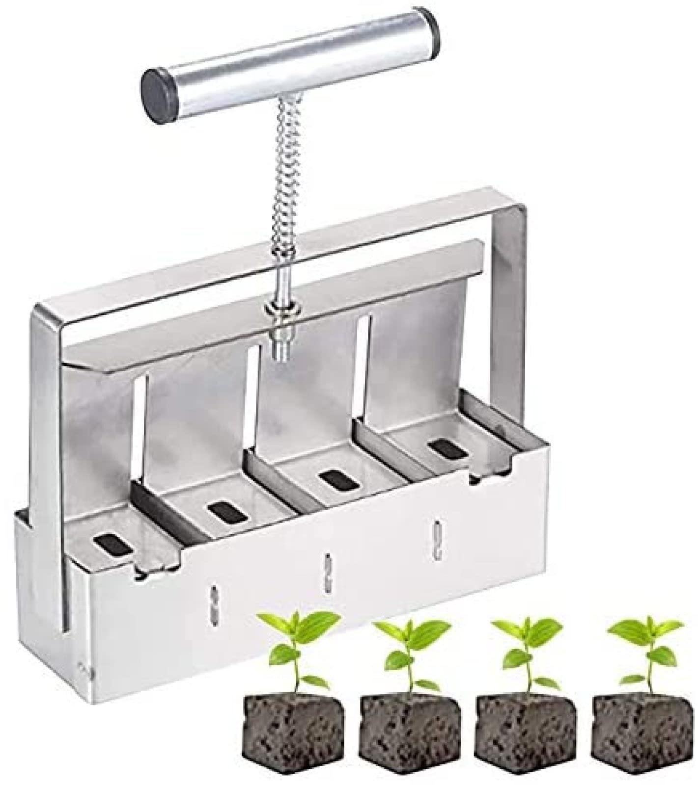 JWCN Handheld Soil Block Maker Tool - Metal Seedling Transplanter for Vegetable Plants, Garden & Greenhouse - Perfect for Starting Seeds in Yard, Raised Beds & Indoor Gardening
