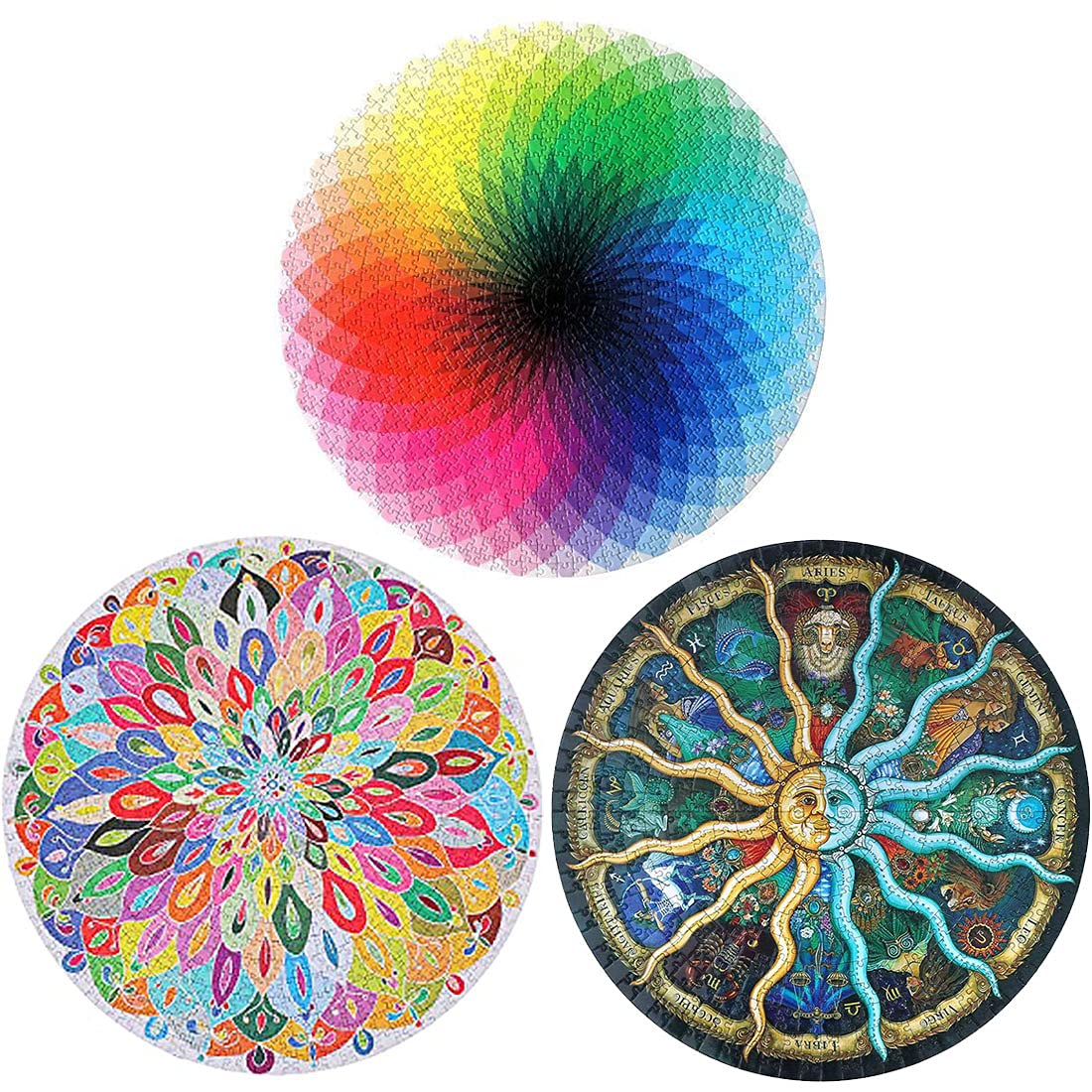 1000-Piece Color Challenge Round Jigsaw Puzzle for Adults - 3-in-1 Difficult Circular Puzzle Set with Blooming Colors & Magic Patterns | Perfect for Stress Relief, Family Game Night & Home Decor