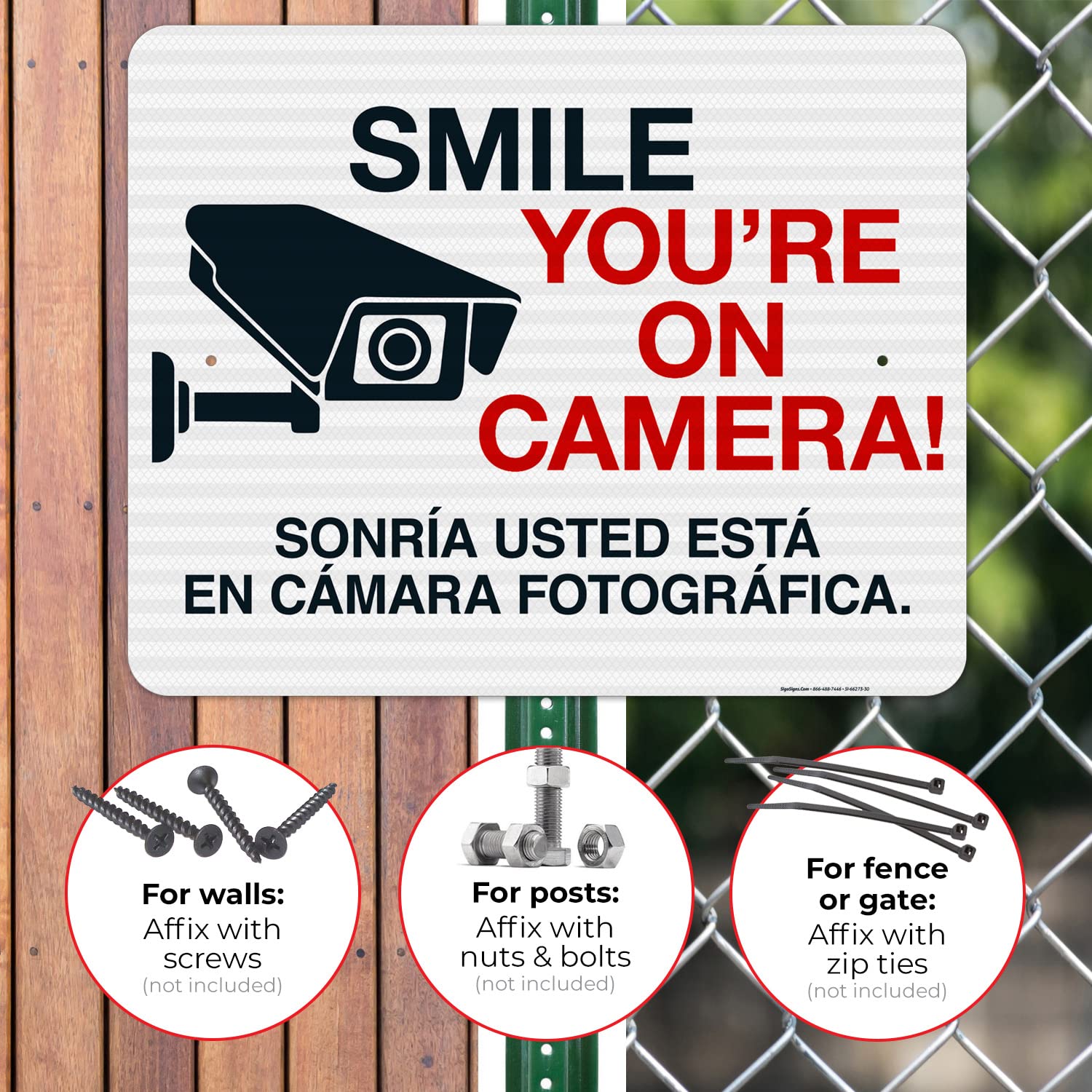 Smile You're On Camera Bilingual Sign - 24x30 Inches Reflective Aluminum Safety Sign - 3M EGP .080 Fade-Resistant - Made in USA by Sigo Signs - Perfect for Parking Lots, Warehouses & Security Areas
