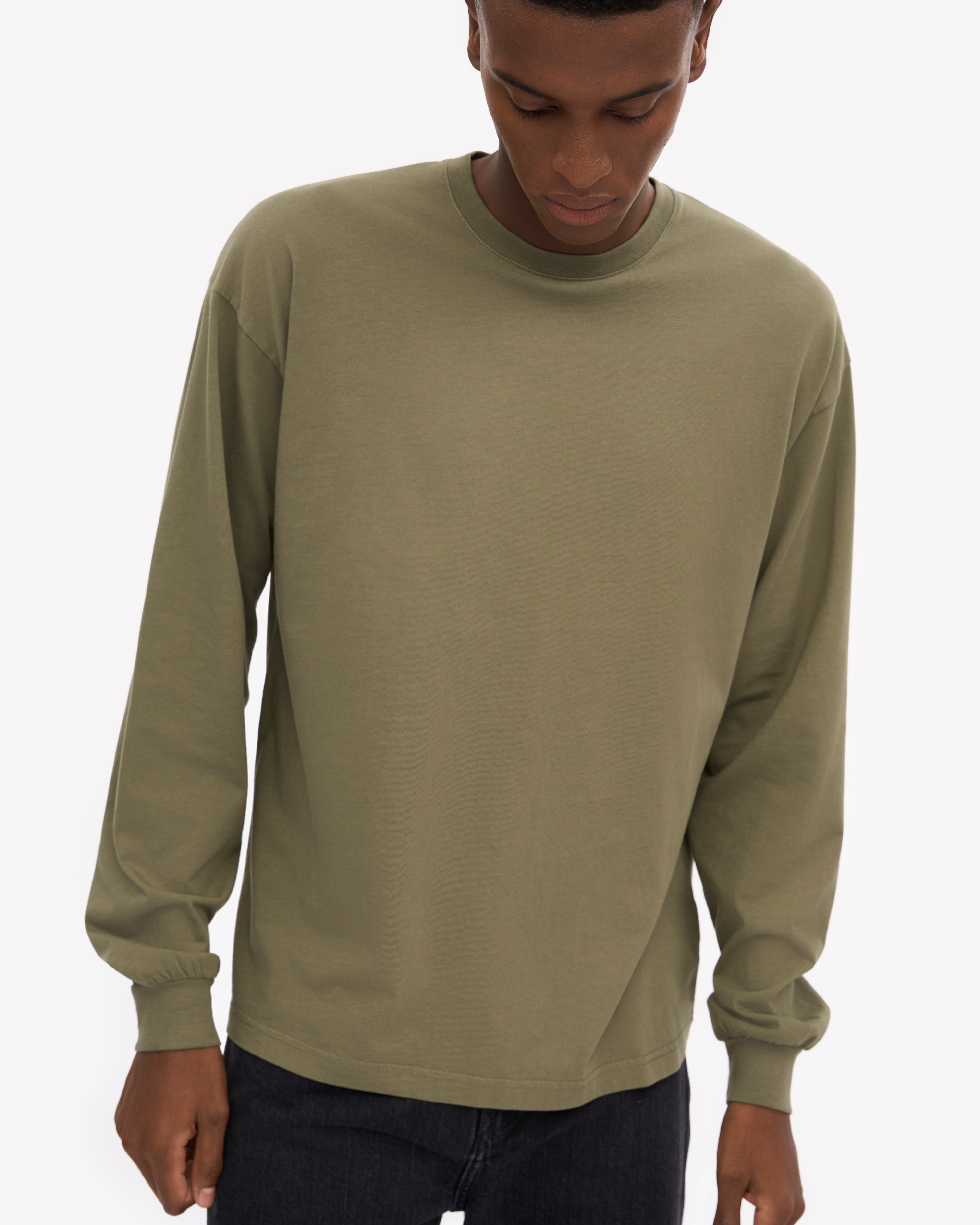 Organic Oversized Long Sleeve T-Shirt for Women - Soft Cotton Dusty Olive Green Top - Casual Loungewear & Streetwear Outfit
