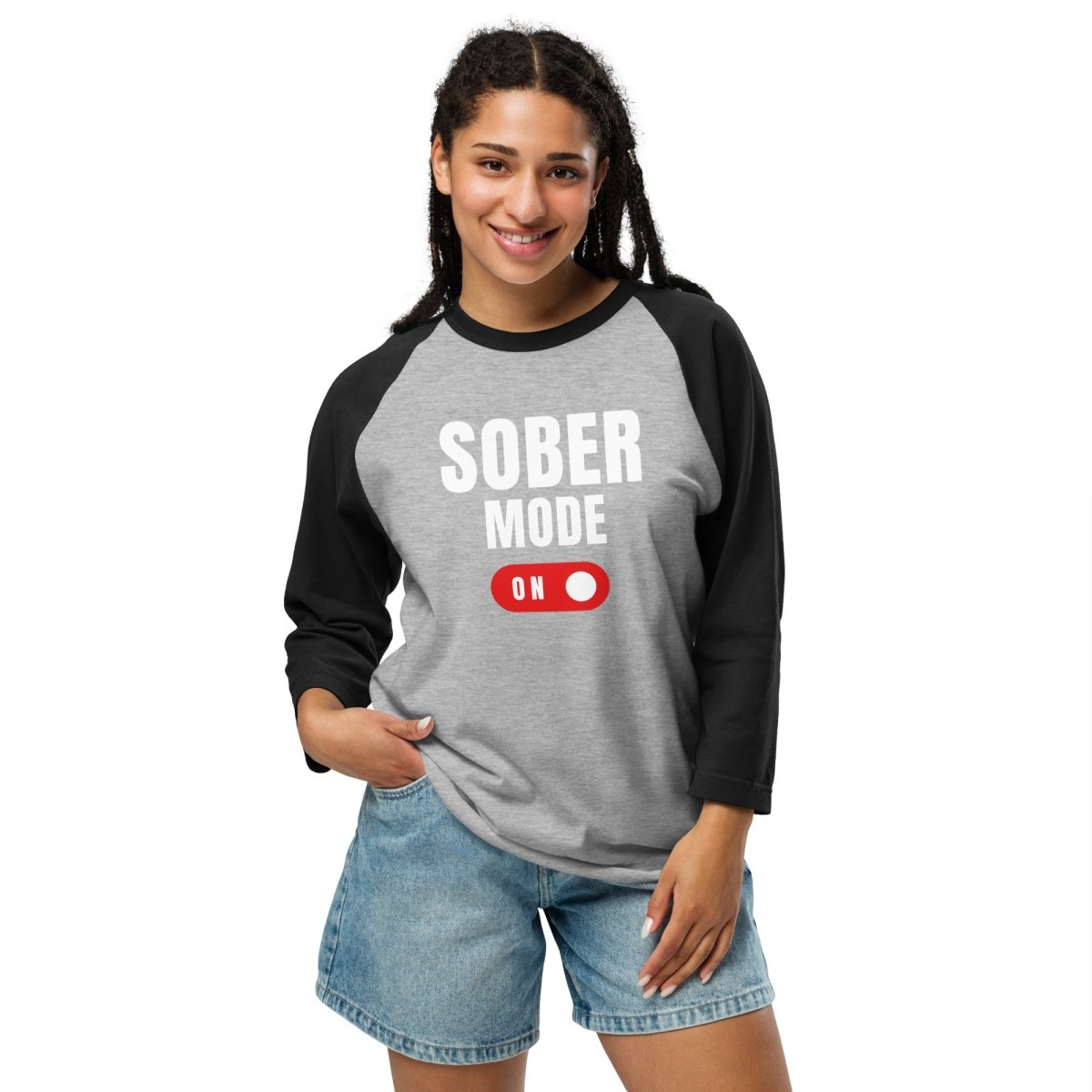 Sober Mode On Raglan Shirt - Bold Recovery Fashion Statement for AA Meetings & Sober Living | Comfortable Unisex Tee for Addiction Recovery Support